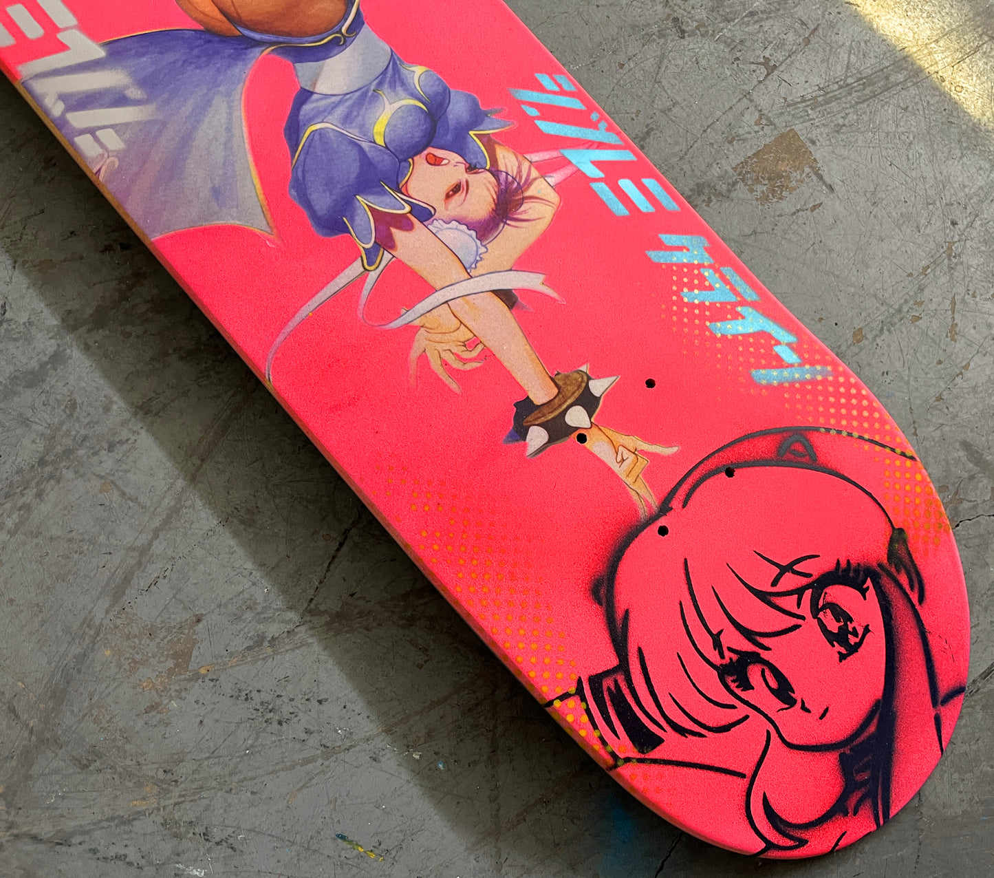 chun li 8.5 X 32.25 FLUORESCENT PINK MIXED PROCESS SIGNED 1 of 1
