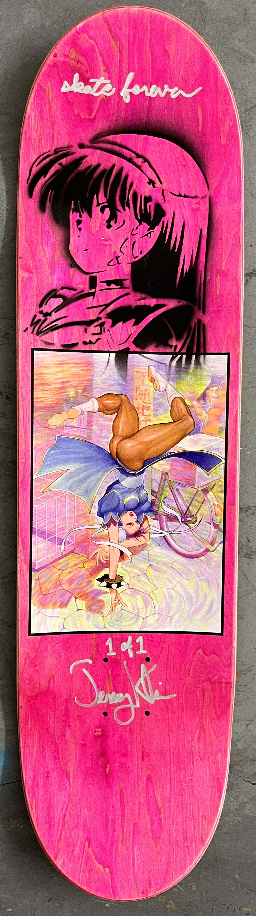 chun li 8.5 X 32.25 FLUORESCENT PINK MIXED PROCESS SIGNED 1 of 1