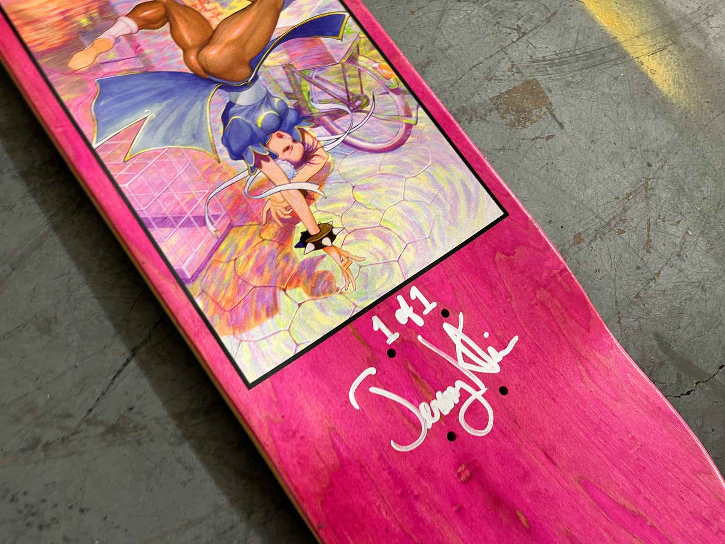 chun li 8.5 X 32.25 FLUORESCENT PINK MIXED PROCESS SIGNED 1 of 1