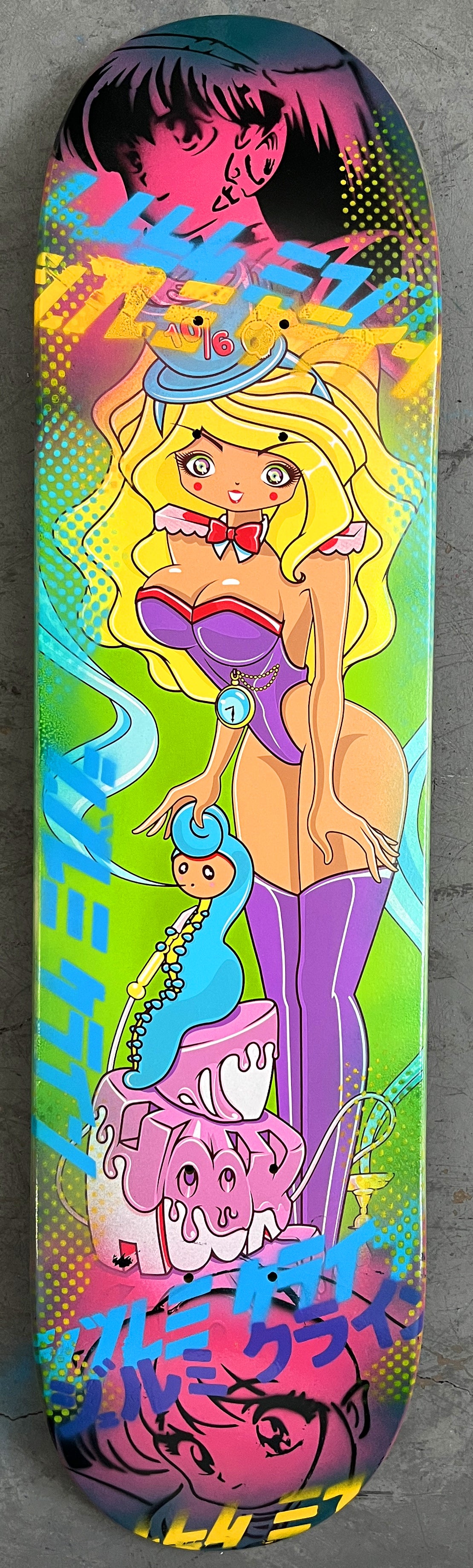 mad hatter 7.88 X 31.75 PINK/AQUA ANODIZED MIXED PROCESS SIGNED 1 of 1