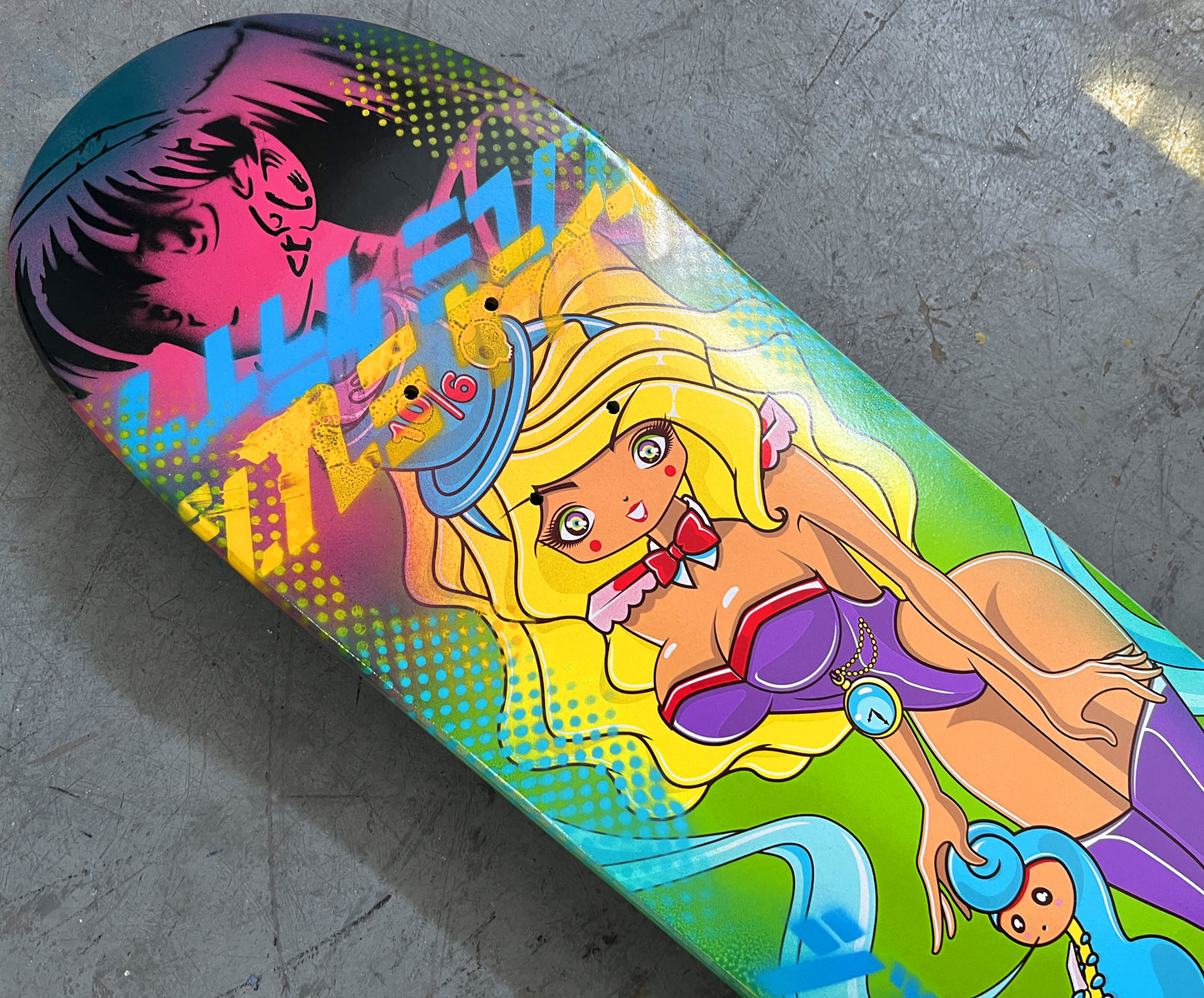 mad hatter 7.88 X 31.75 PINK/AQUA ANODIZED MIXED PROCESS SIGNED 1 of 1
