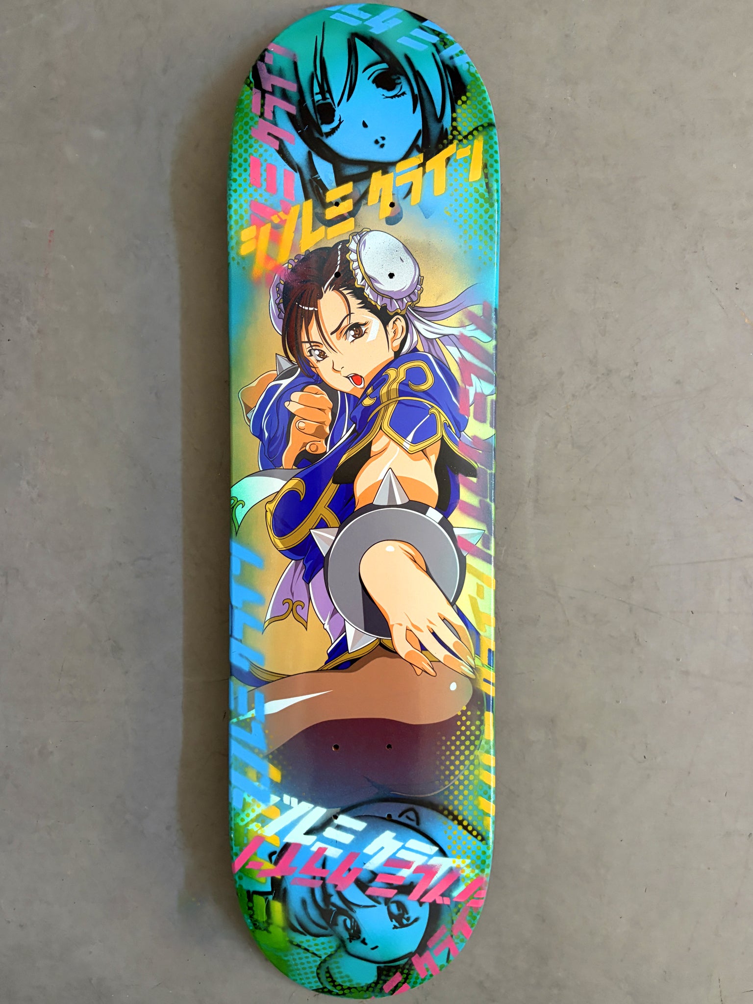 chun li METALLIC GOLD/BLUE/AQUA ANODIZED 8.25 X 32.25 SIGNED 1 OF