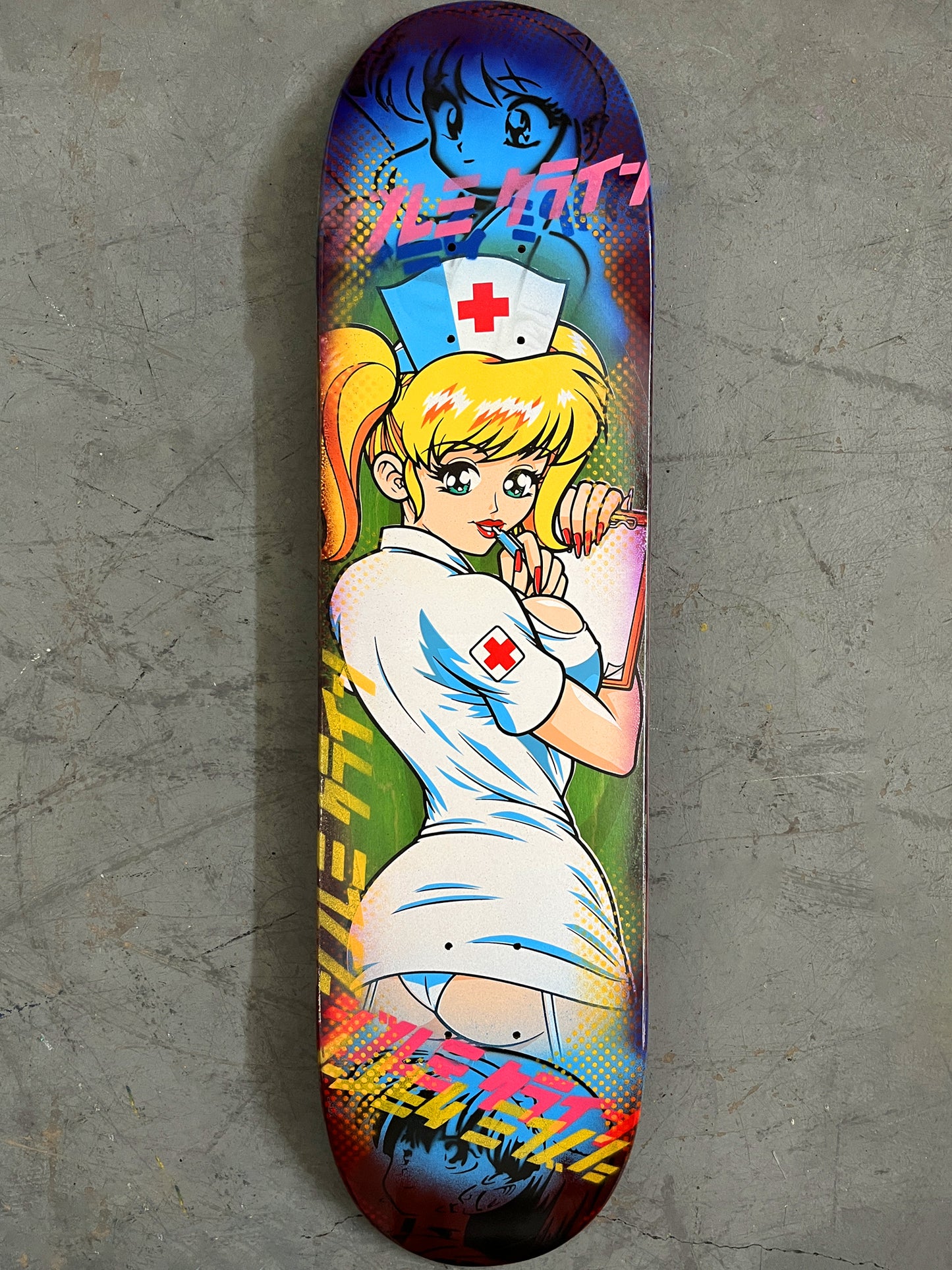 nurse angel 8.0 X 31.75 BLUE/RED ANODIZED MIXED PROCESS SIGNED 1 of 1