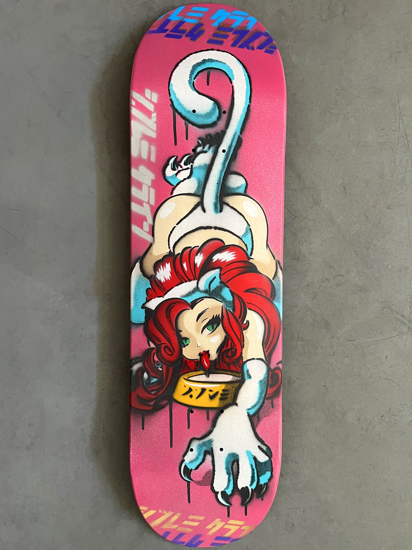 milk drinkin' akiko HAND PAINTED PINK GLITTER 9.5 X 31.75 1 OF 1