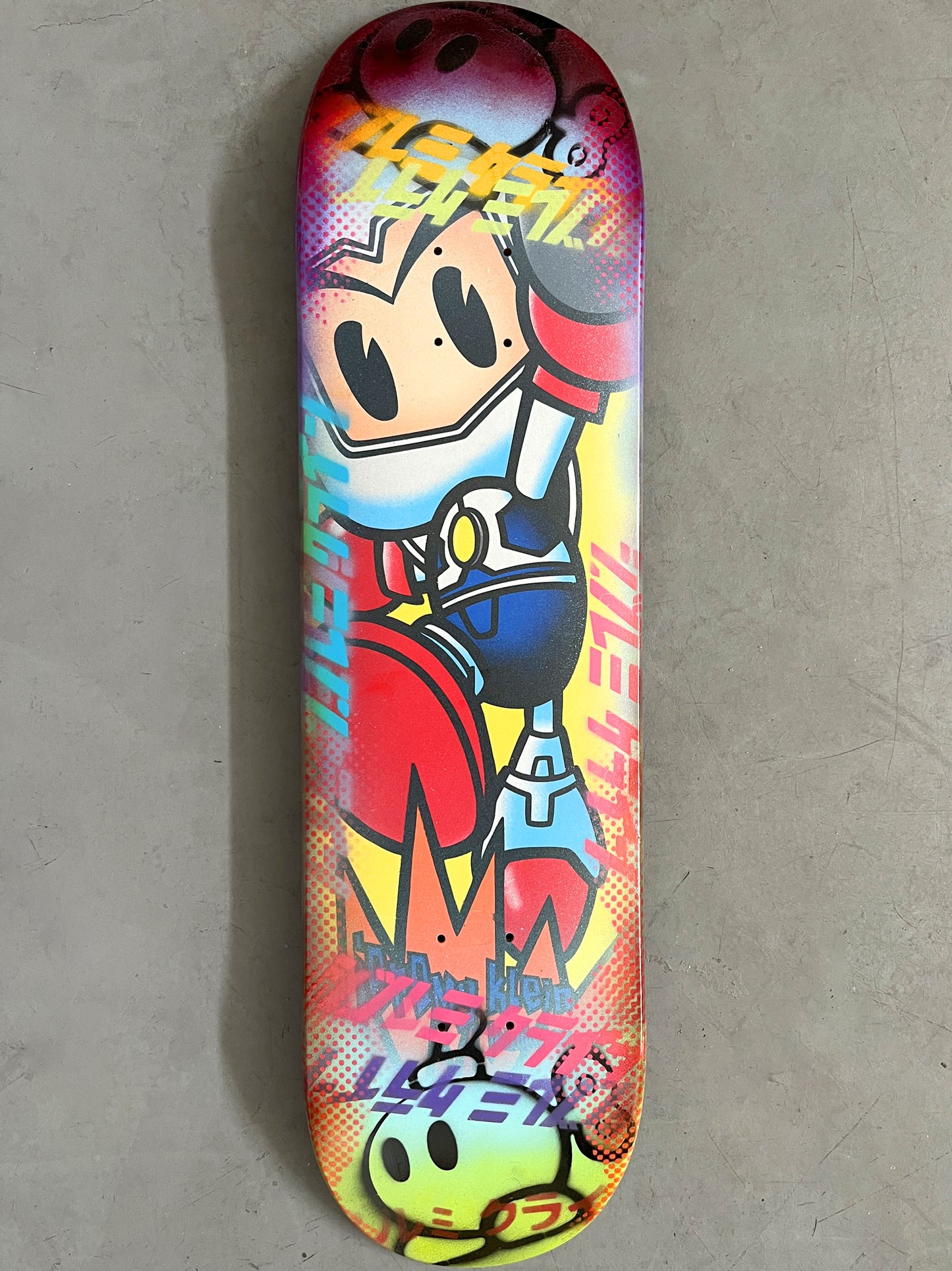 grenade man 8.0 X 31.75 BLUE/PURPLE/YELLOW ANODIZED MIXED PROCESS SIGNED 1 of 1