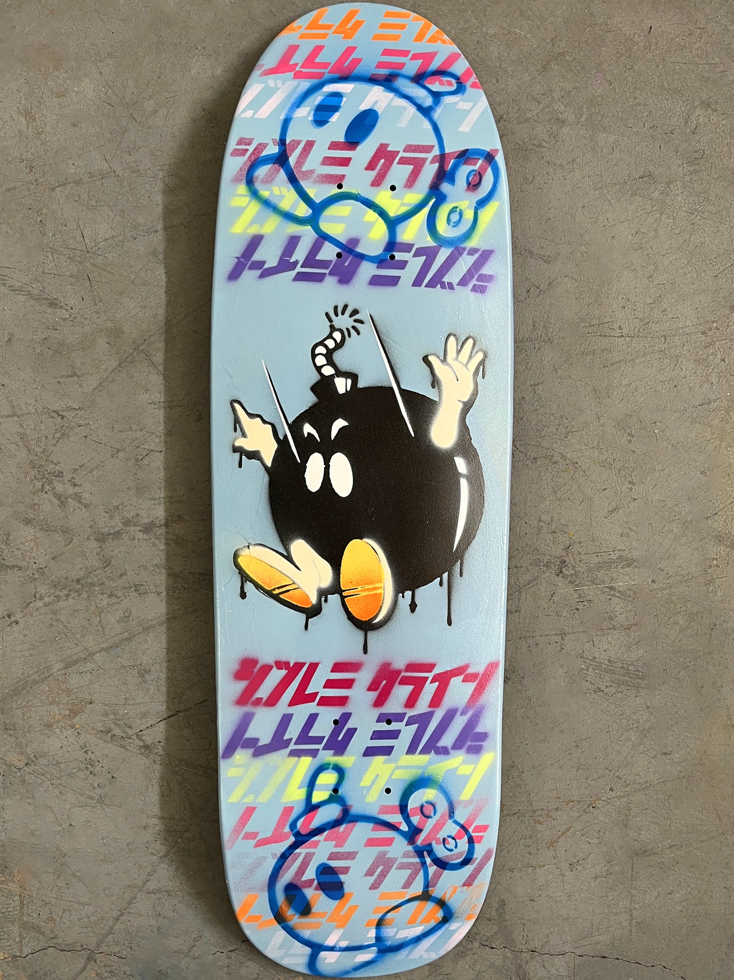 mario bombs HAND PAINTED 9.5 X 32.25 FRENCH BLUE MIXED PROCESS SIGNED 1 of 1