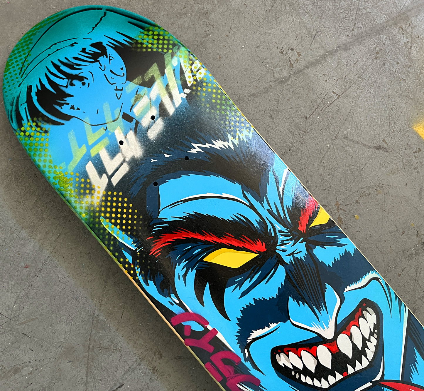 demon hunter 7.88 X 31.75 BLUE/AQUA MIXED PROCESS SIGNED 1 of 1