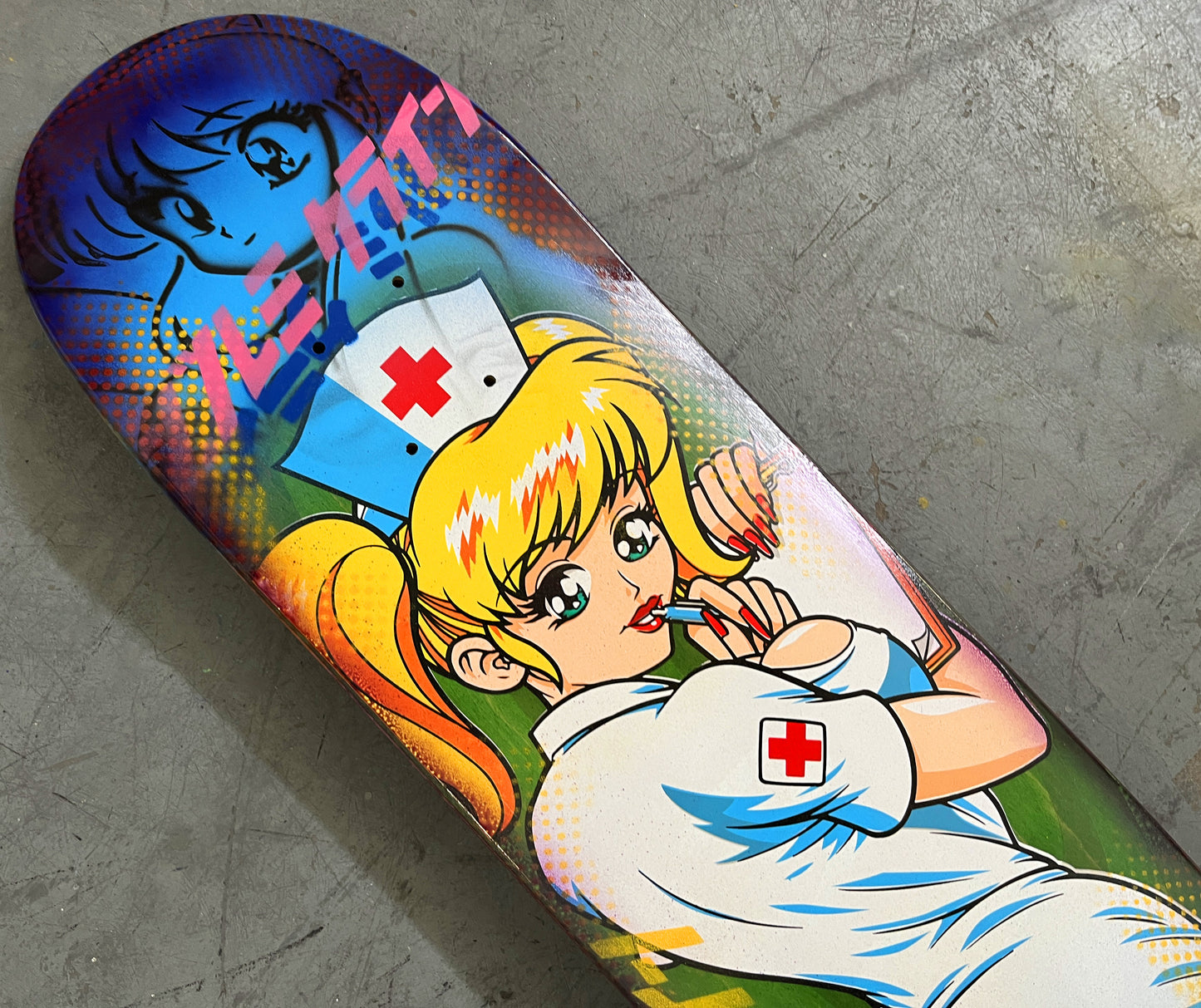 nurse angel 8.0 X 31.75 BLUE/RED ANODIZED MIXED PROCESS SIGNED 1 of 1
