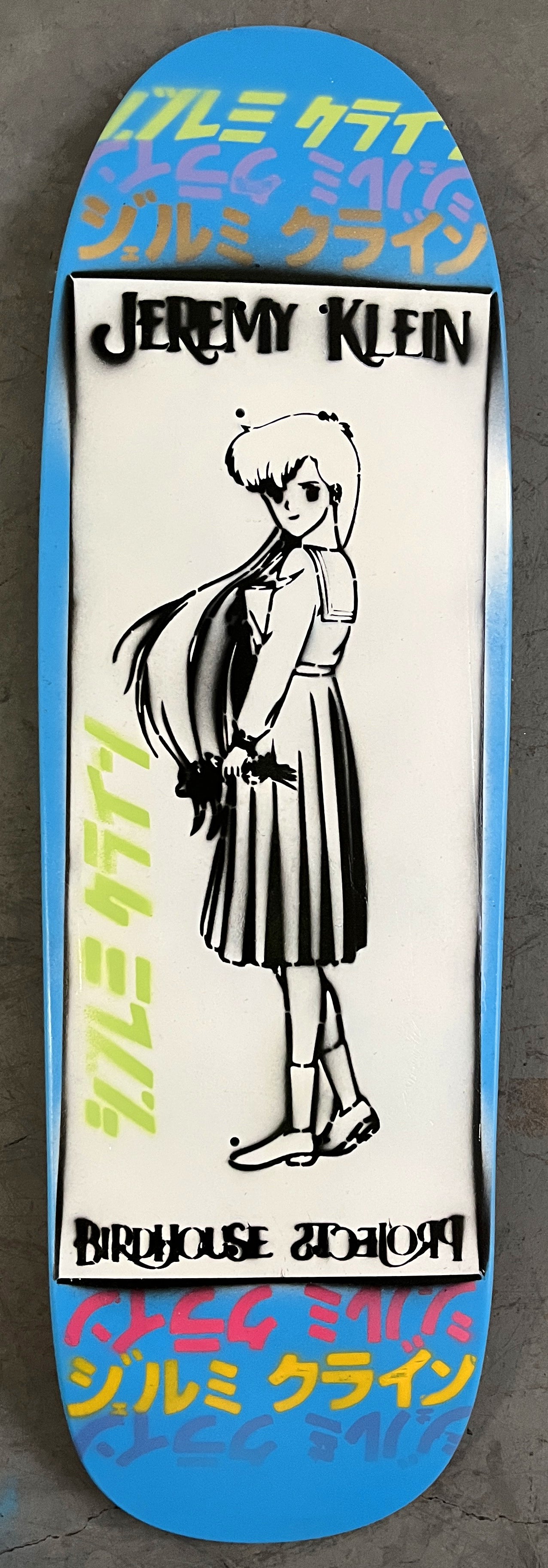 anime girl HAND PAINTED 9.5 X 32.25 BLUE MIXED PROCESS SIGNED 1 of 1