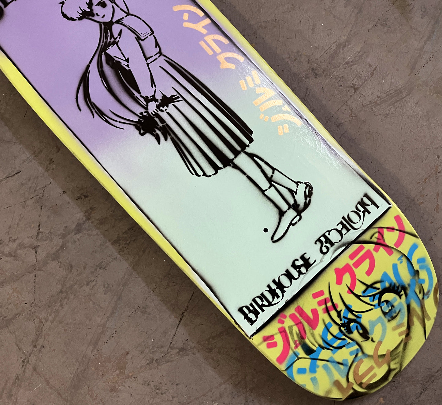 anime girl HAND PAINTED 9.5 X 32.25 SEASIDE/LILAC GRADIENT MIXED PROCESS SIGNED 1 of 1
