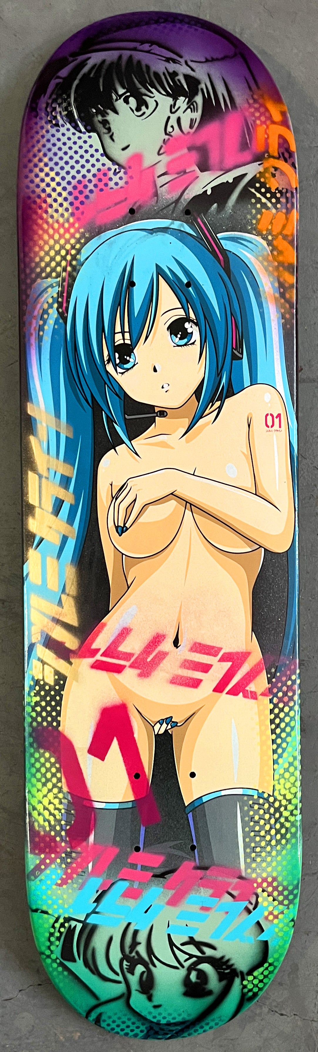 hatsune 8.25 X 32.25 MINT GREEN/PURPLE ANODIZED MIXED PROCESS SIGNED 1 of 1