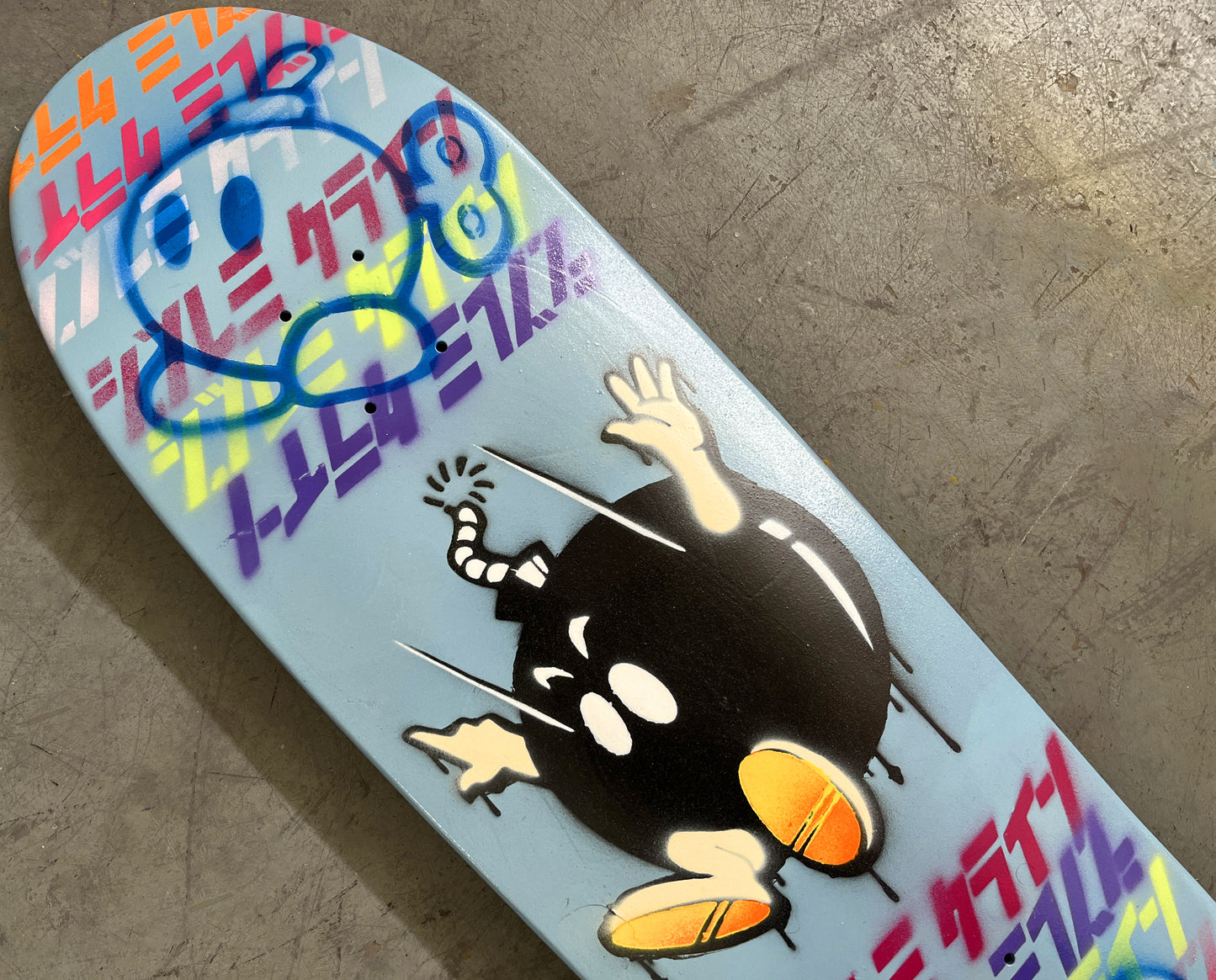 mario bombs HAND PAINTED 9.5 X 32.25 FRENCH BLUE MIXED PROCESS SIGNED 1 of 1