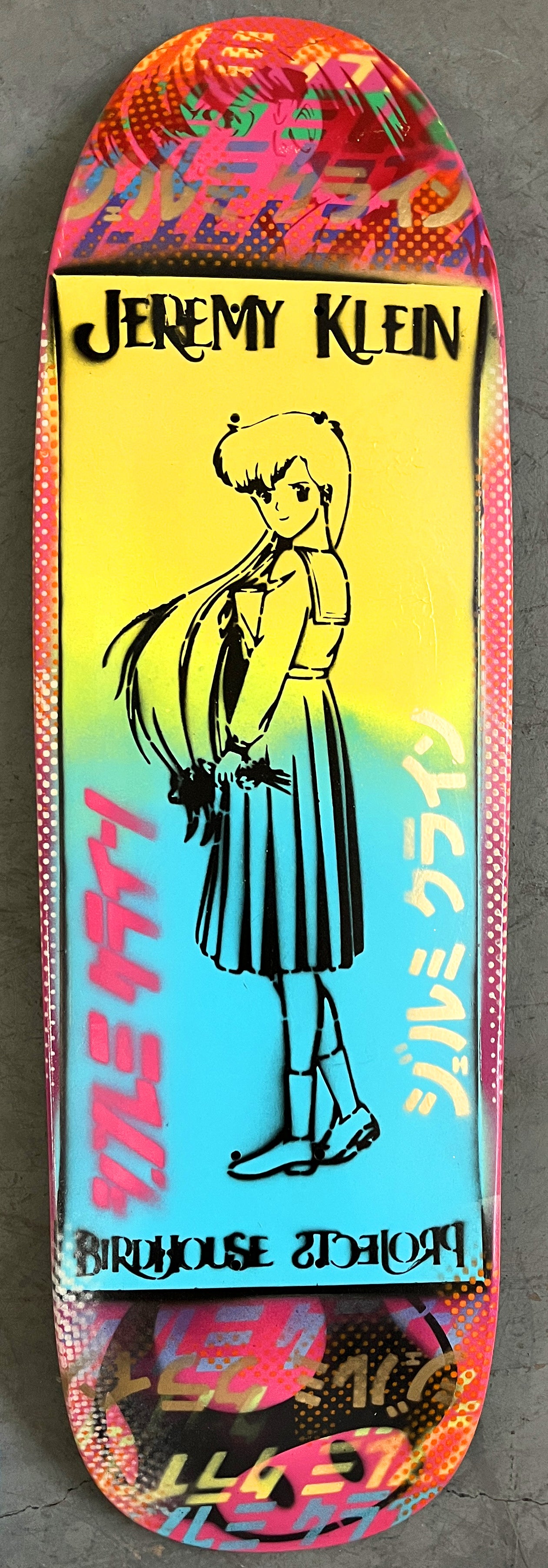 anime girl HAND PAINTED 9.5 X 32.25 YELLOW/BLUE GRADIENT MIXED PROCESS SIGNED 1 of 1