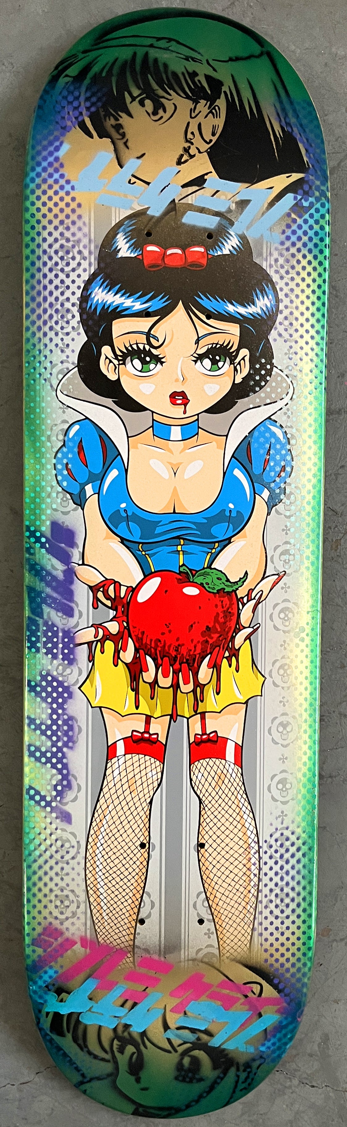 evil snow white 8.5 X 32.25 METALLIC GOLD/AQUA ANODIZED MIXED PROCESS SIGNED 1 of 1