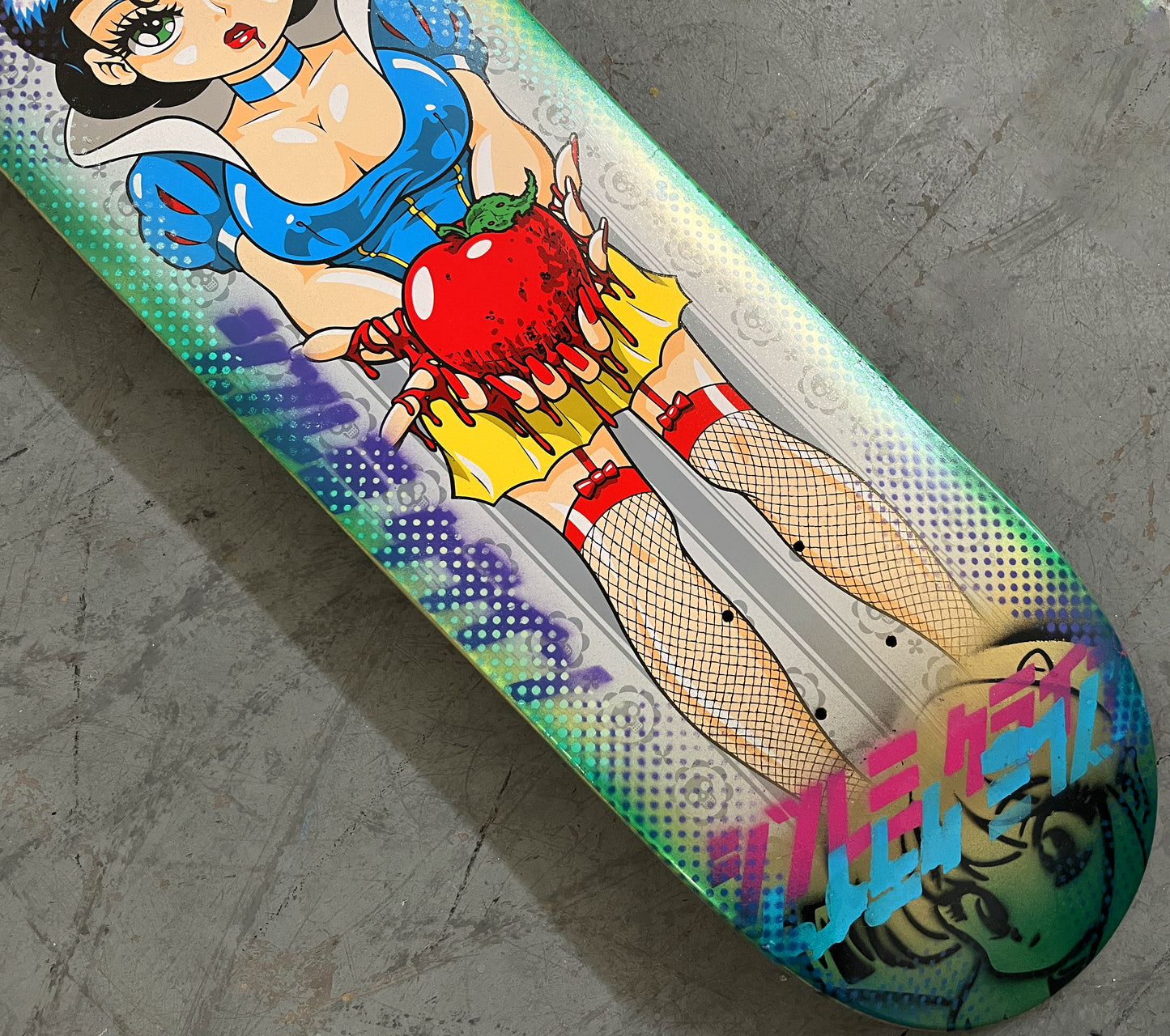 evil snow white 8.5 X 32.25 METALLIC GOLD/AQUA ANODIZED MIXED PROCESS SIGNED 1 of 1