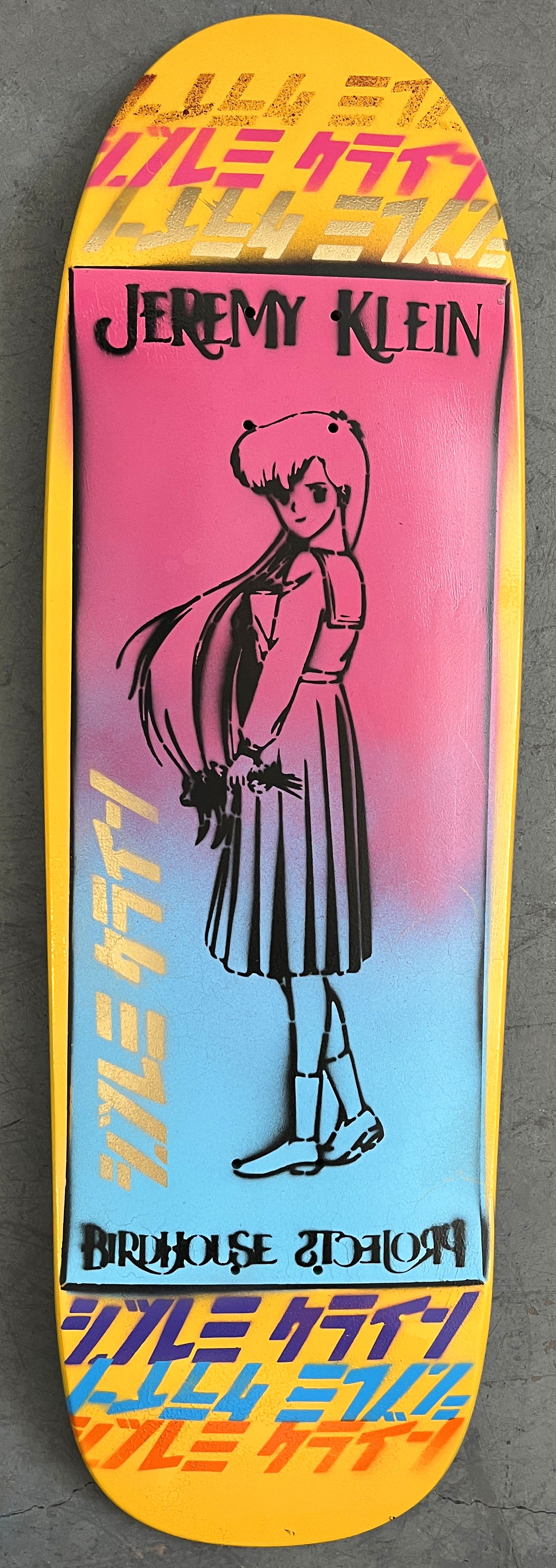 anime girl HAND PAINTED 9.5 X 32.25 COTTON CANDY/YELLOW MIXED PROCESS SIGNED 1 of 1