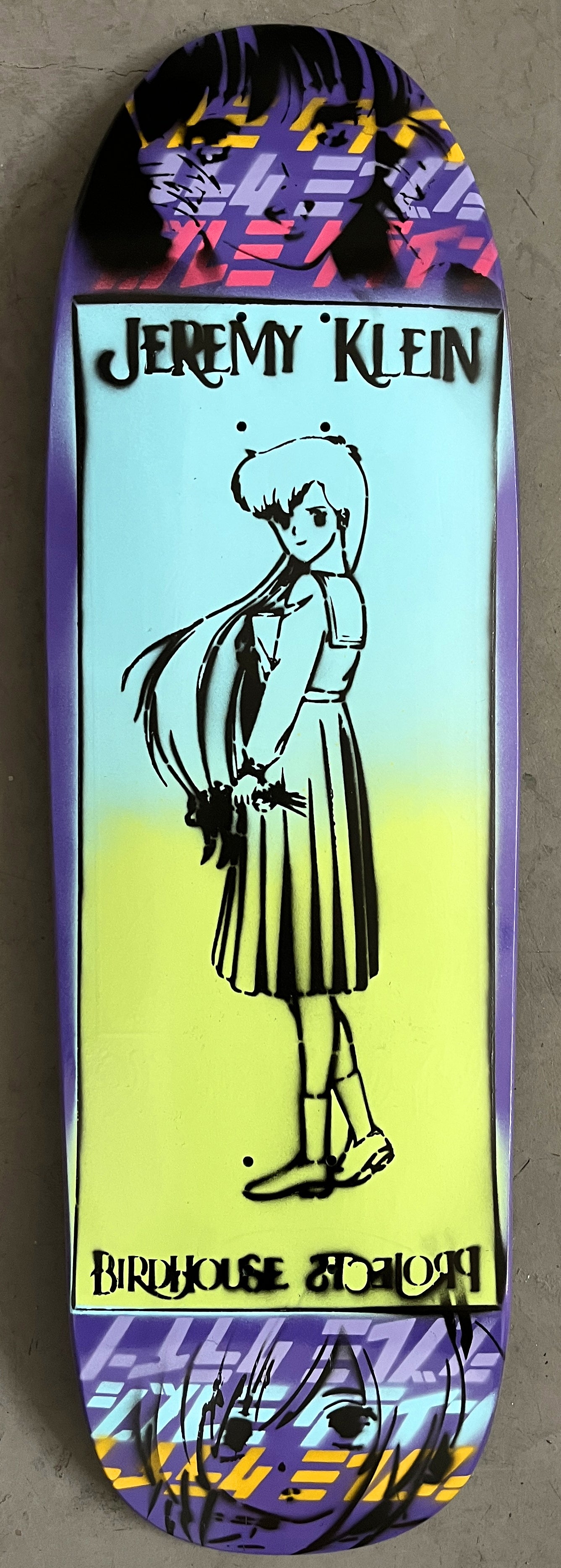 anime girl HAND PAINTED 9.5 X 32.25 PURPLE/BLUE/GREEN MIXED PROCESS SIGNED 1 of 1