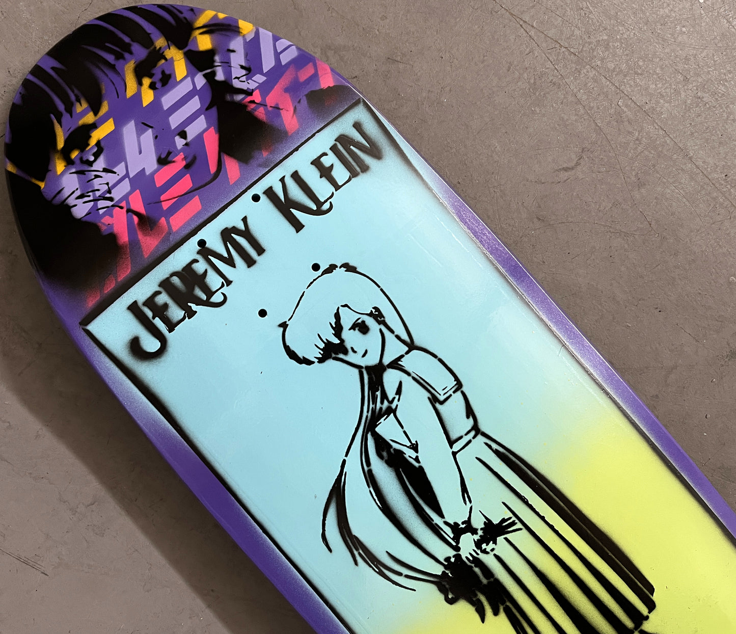 anime girl HAND PAINTED 9.5 X 32.25 PURPLE/BLUE/GREEN MIXED PROCESS SIGNED 1 of 1
