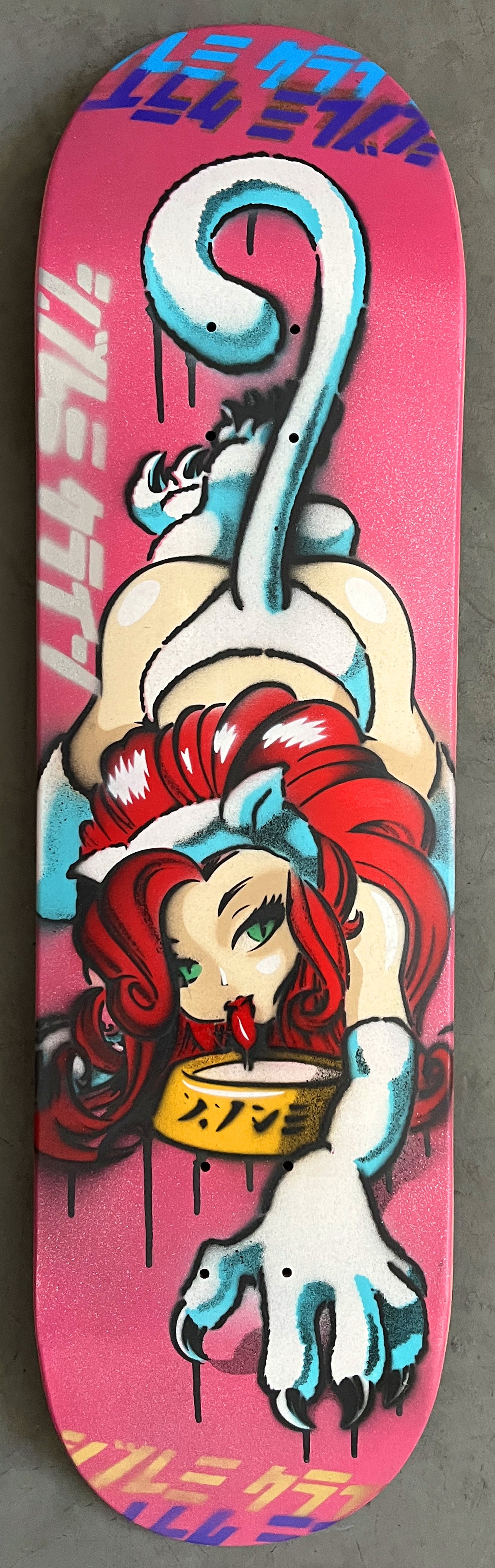 milk drinkin' akiko HAND PAINTED PINK GLITTER 9.5 X 31.75 1 OF 1