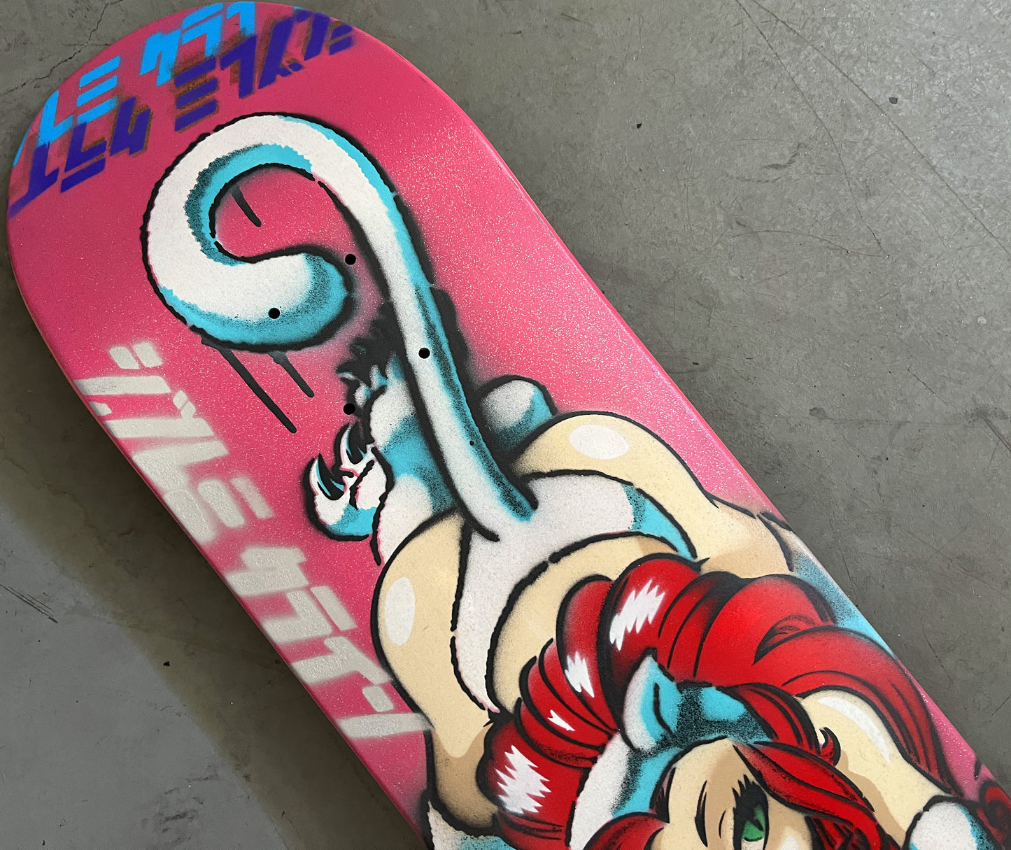 milk drinkin' akiko HAND PAINTED PINK GLITTER 9.5 X 31.75 1 OF 1