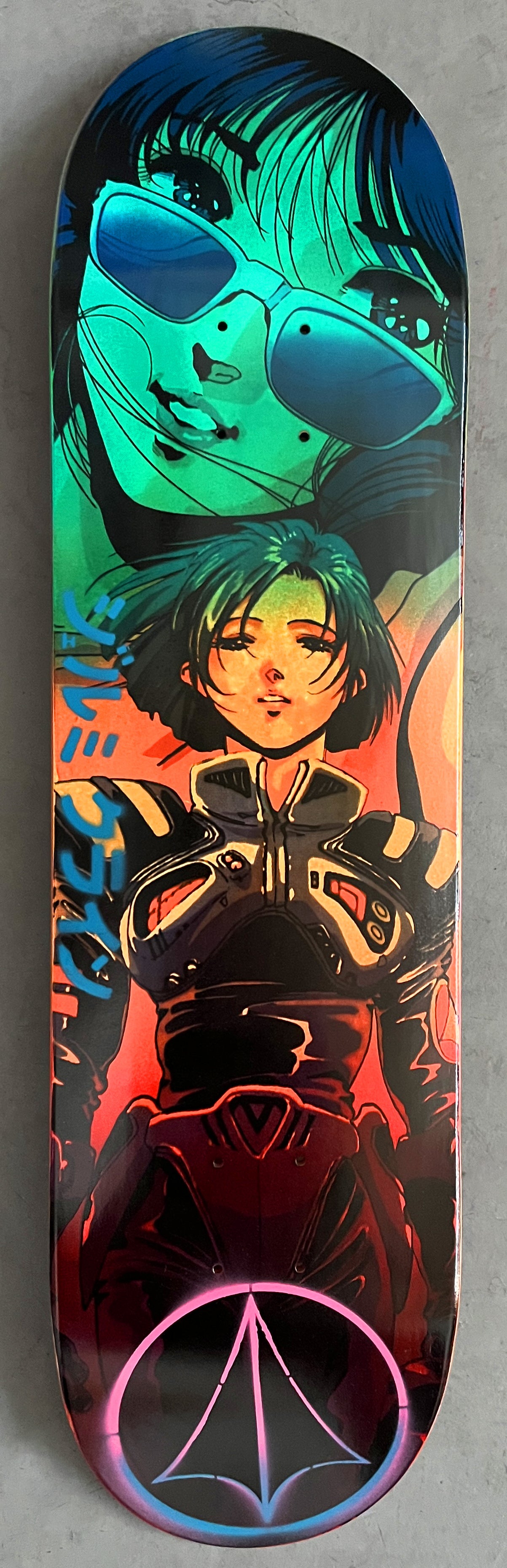 macross 8.25 X 32.25 BLUE/AQUA/ORANGE/RED ANODIZED MIXED PROCESS SIGNED 1 of 1