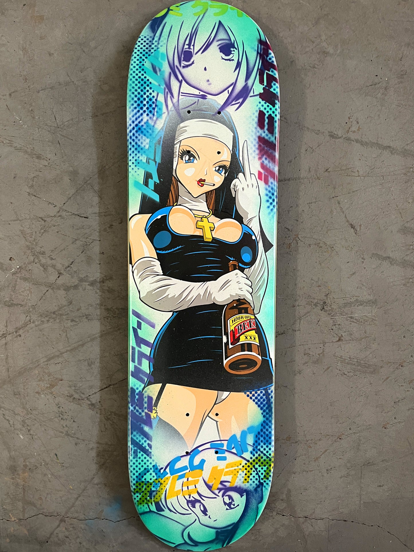 nun 8.25 X 32.25 AQUA ANODIZED/WHITE GLITTER MIXED PROCESS SIGNED 1 of 1