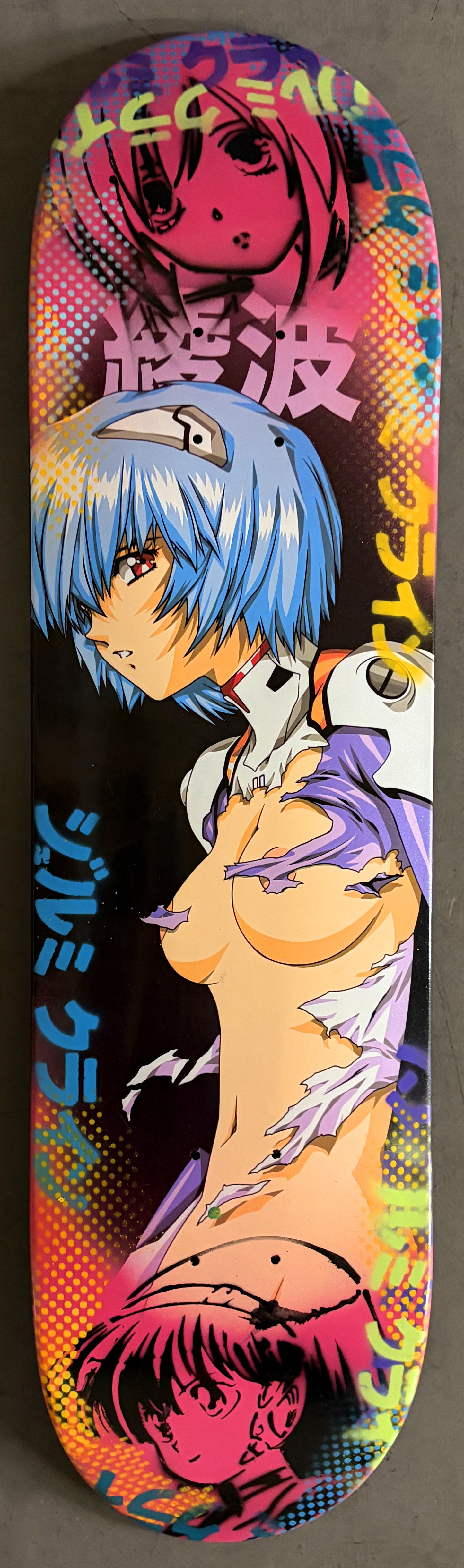 evangelion rei 8.25 X 32.25 PEARL BLACK/PINK MIXED PROCESS SIGNED 1 of 1