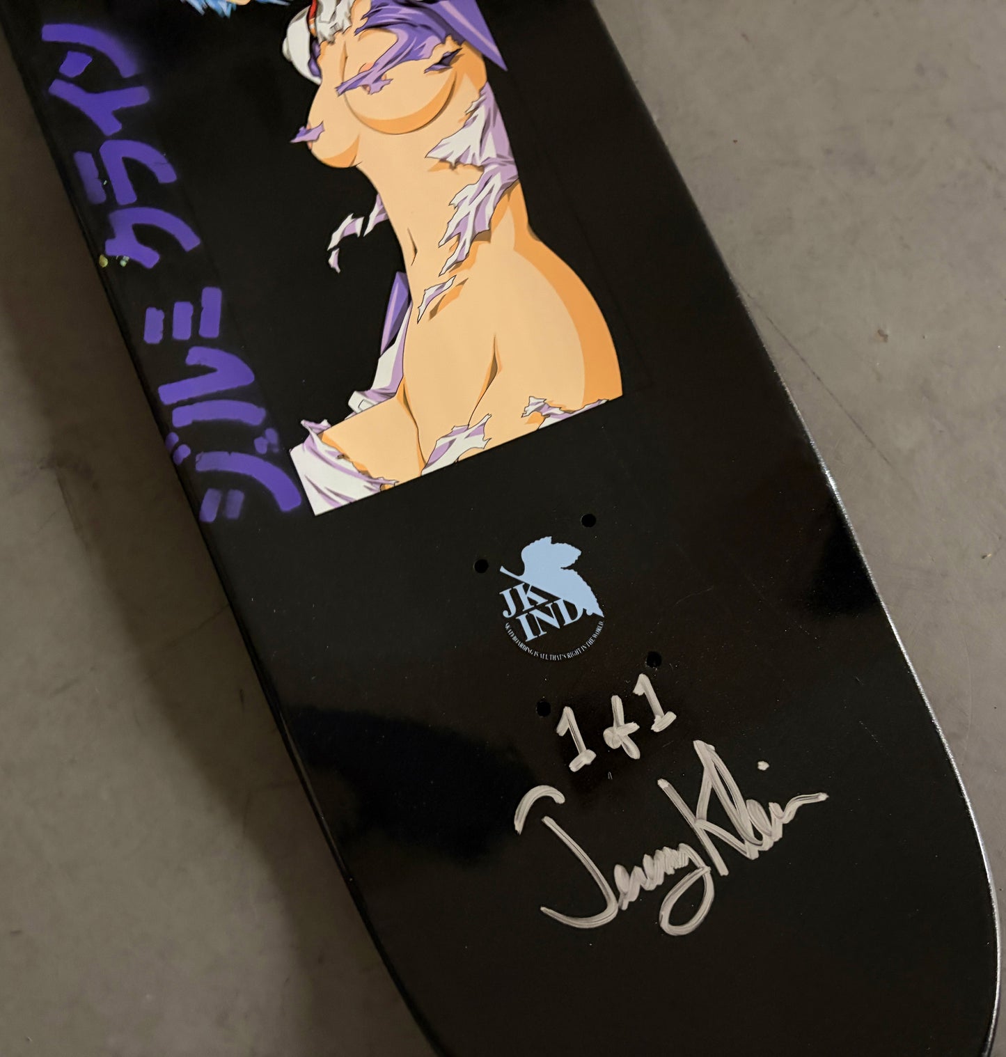 evangelion rei 8.25 X 32.25 PEARL BLACK/PINK MIXED PROCESS SIGNED 1 of 1