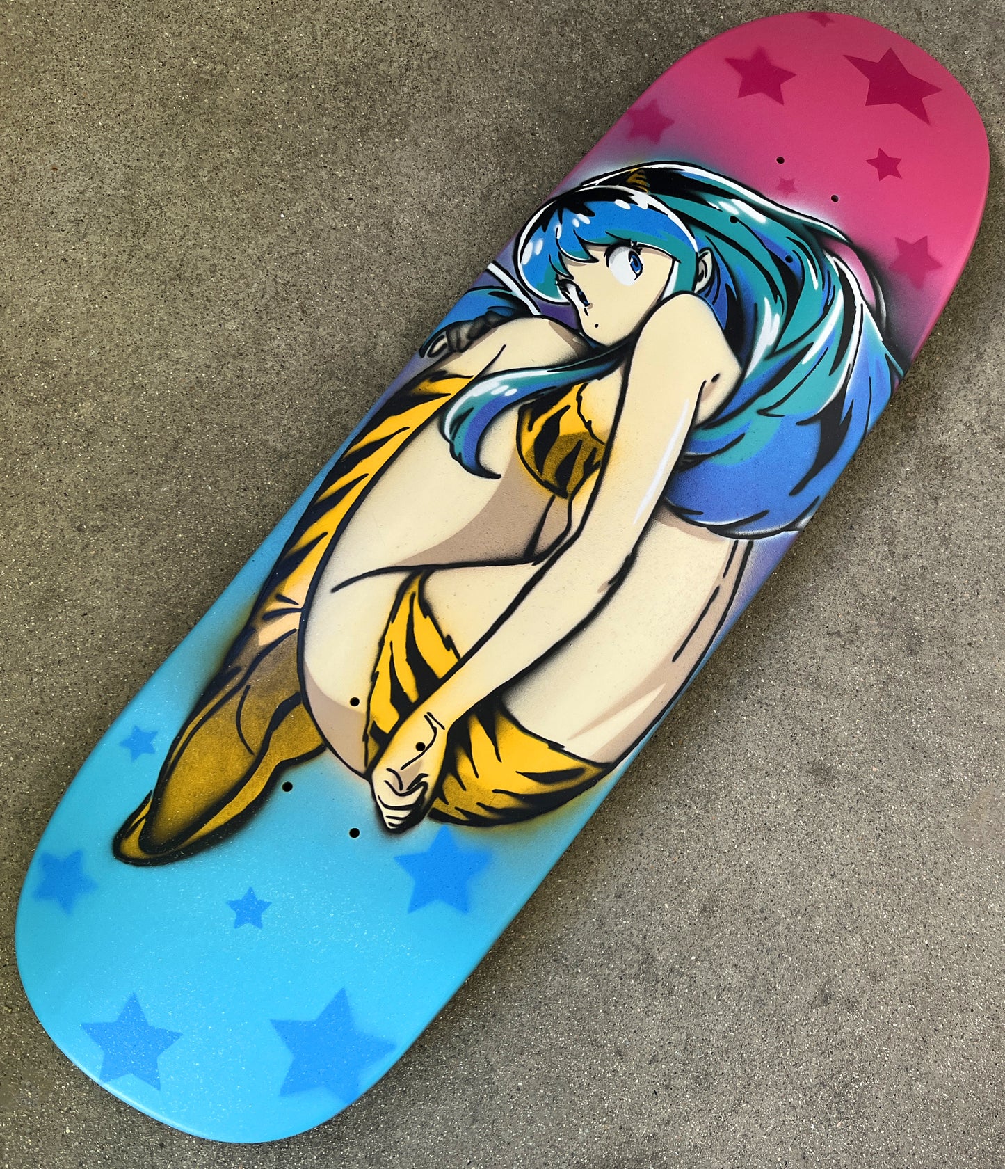 HAND PAINTED lum  board with spray can BLUE/PINK