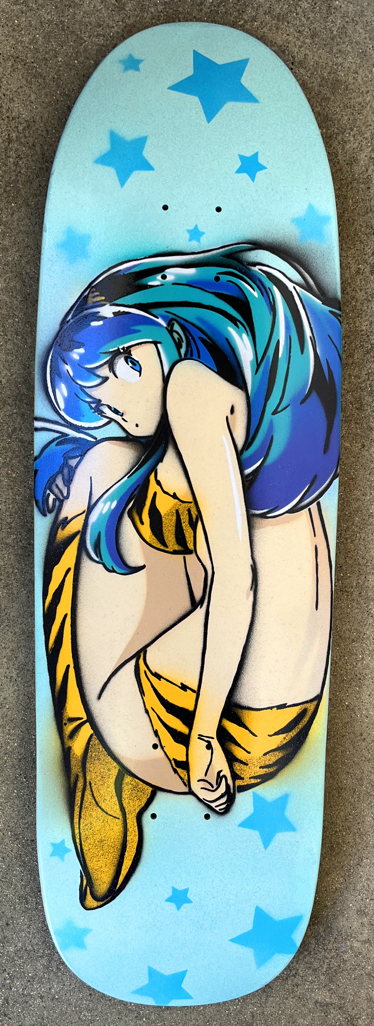 HAND PAINTED lum  board with spray can BRIGHT BLUE