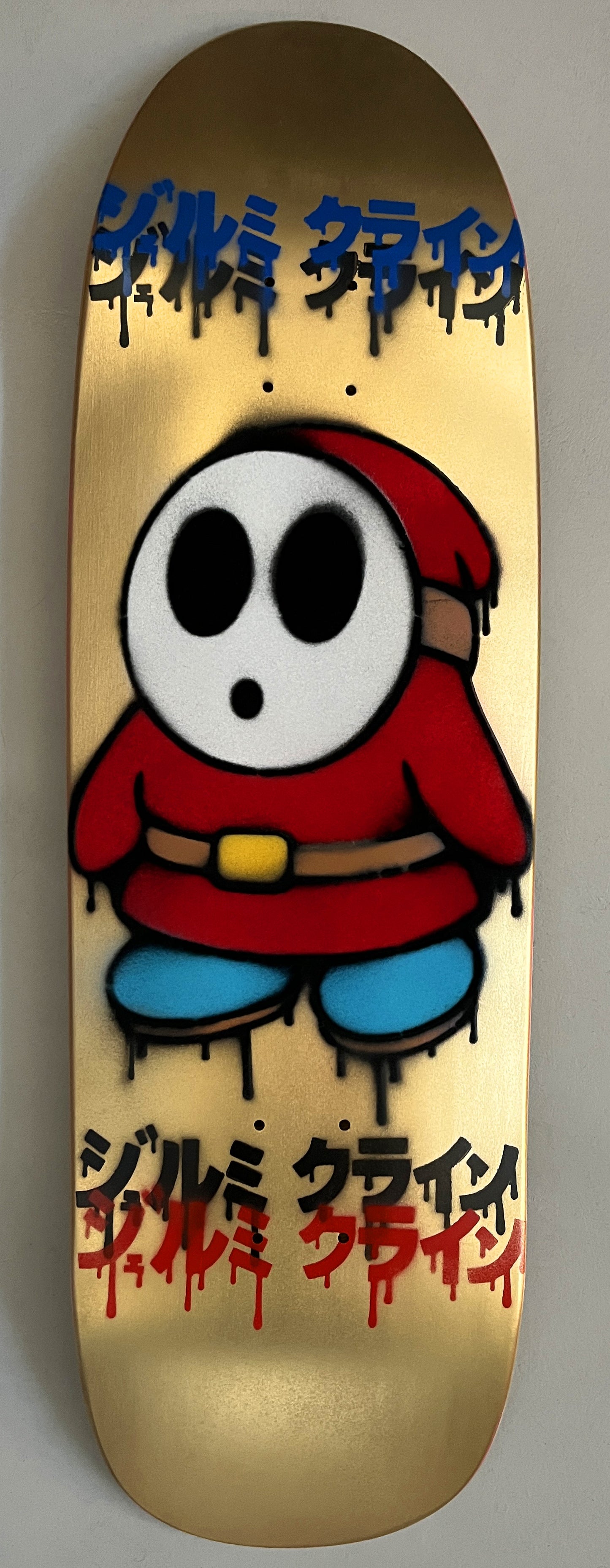 FLOCKED shyguy METALLIC GOLD MIXED PROCESS 9.5 X 31.75 SIGNED HAND PAINTED 1 OF 1