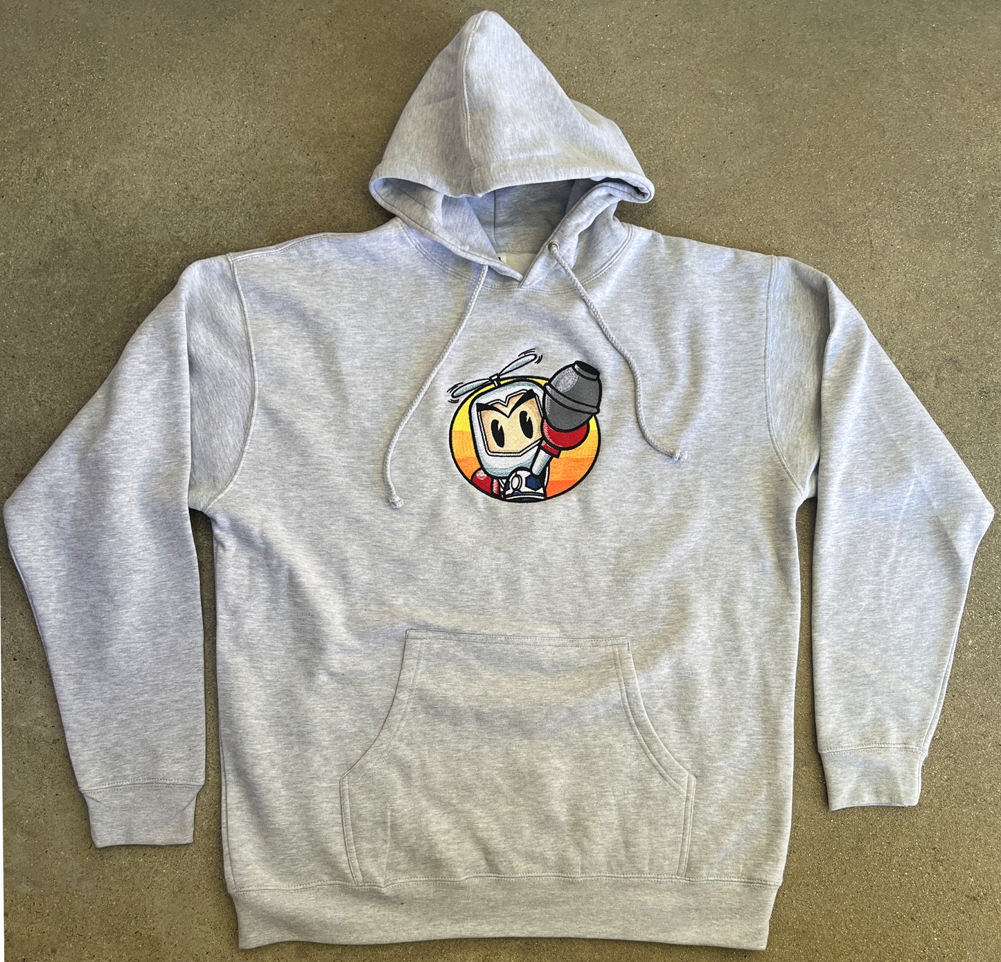 grenade man embroidered hooded sweatshirt 71,000 stitches - heather grey