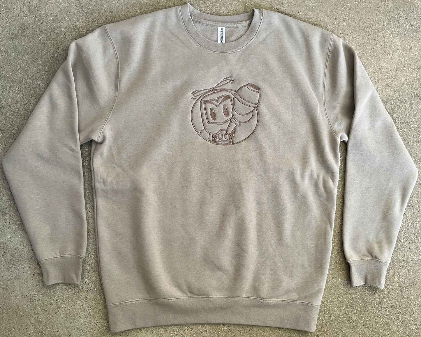 grenade man embroidered crew sweatshirt 31,000 stitches - SAND