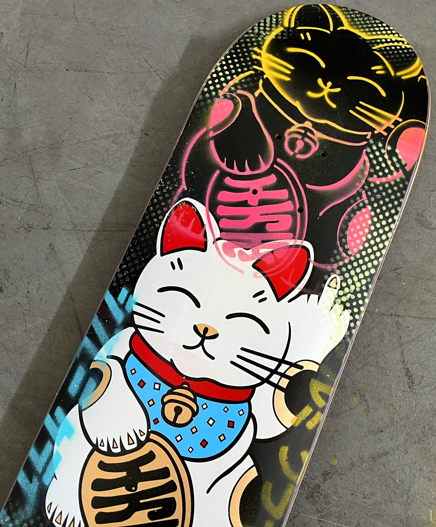 unlucky cat BLACK/YELLOW/PINK/PURPLE/BLUE 8.0 X 31.75 MIXED PROCESS 1 OF 1 SIGNED