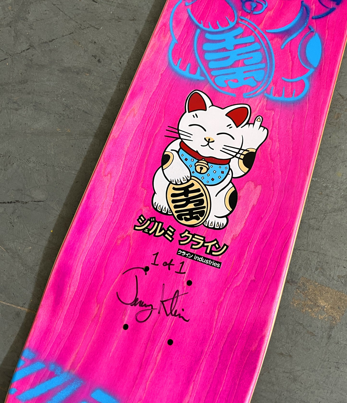 unlucky cat BLACK/YELLOW/PINK/PURPLE/BLUE 8.0 X 31.75 MIXED PROCESS 1 OF 1 SIGNED