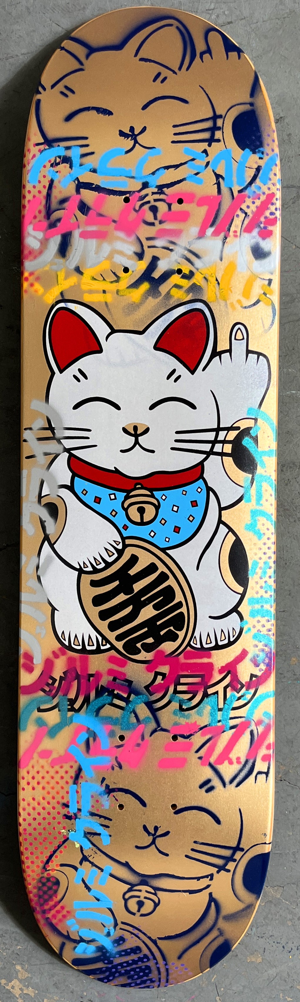 unlucky cat GOLD/YELLOW/PINK/BLUE 8.0 X 31.75 MIXED PROCESS 1 OF 1 SIGNED