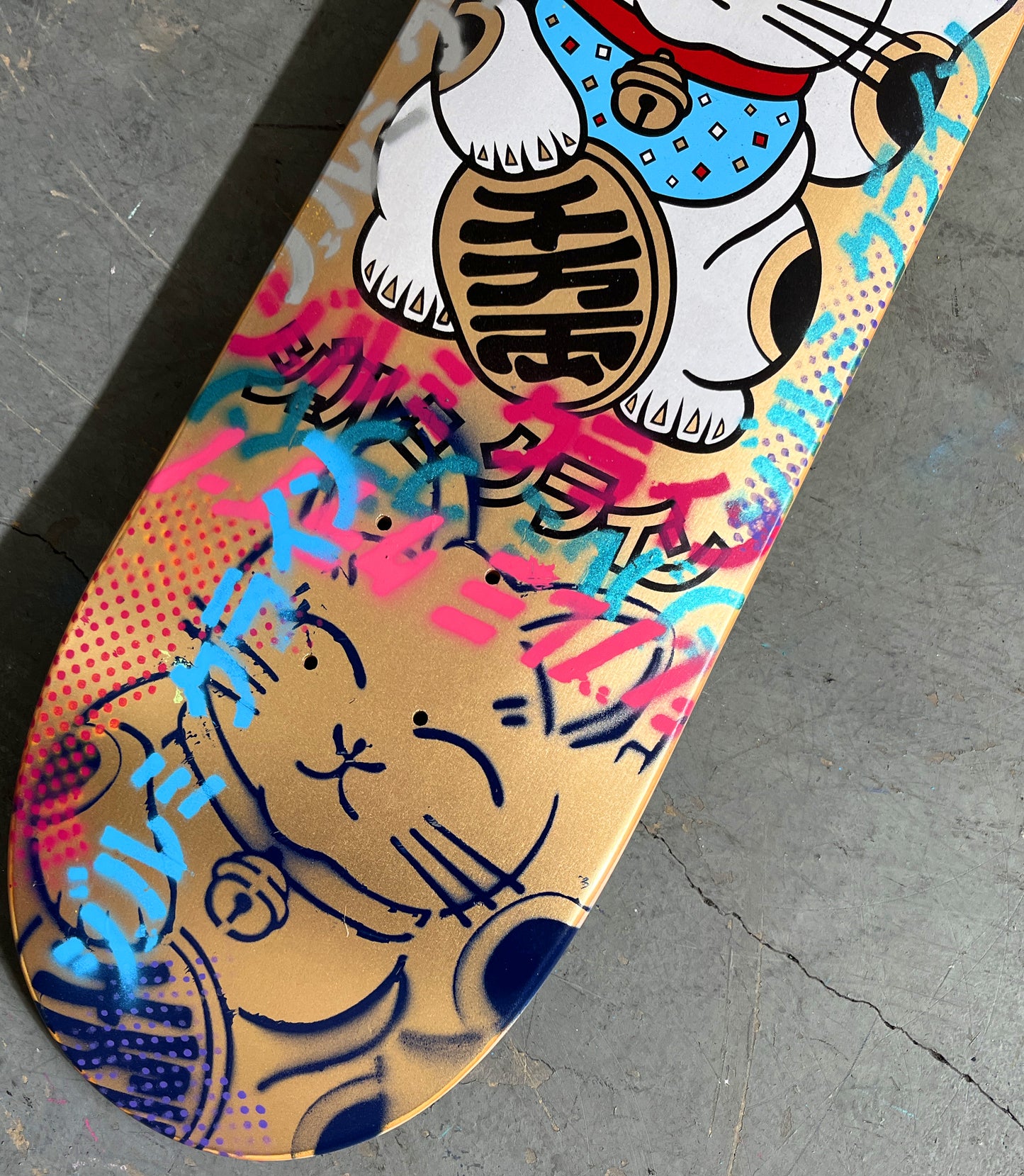 unlucky cat GOLD/YELLOW/PINK/BLUE 8.0 X 31.75 MIXED PROCESS 1 OF 1 SIGNED