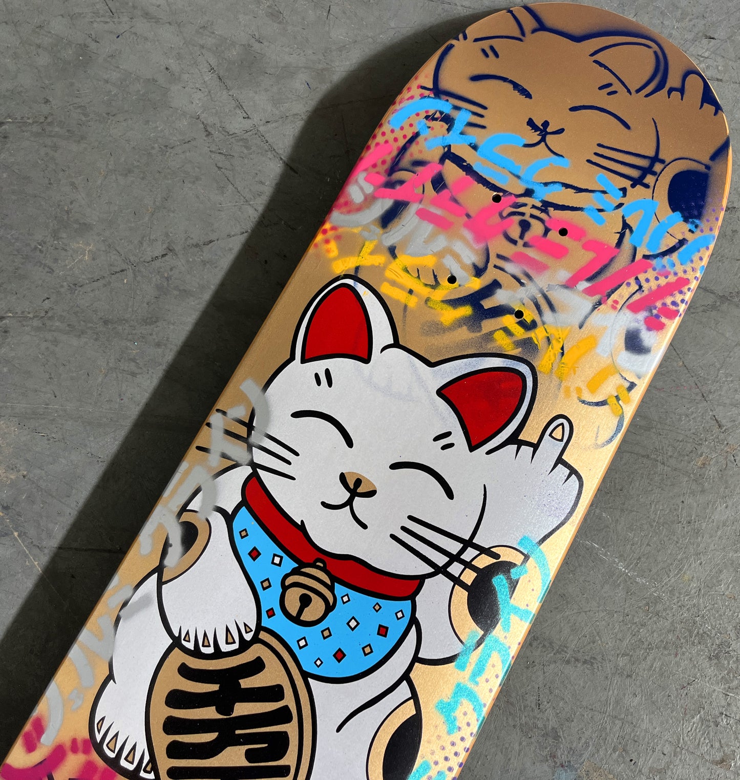 unlucky cat GOLD/YELLOW/PINK/BLUE 8.0 X 31.75 MIXED PROCESS 1 OF 1 SIGNED