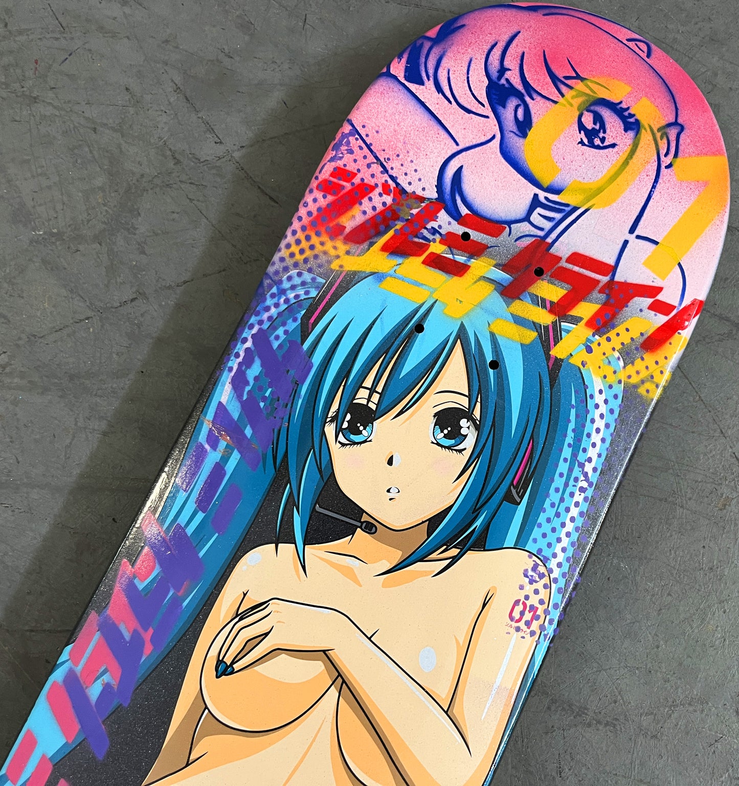 hatsune 8.25 X 32.25 PINK GLITTER MIXED PROCESS SIGNED 1 of 1