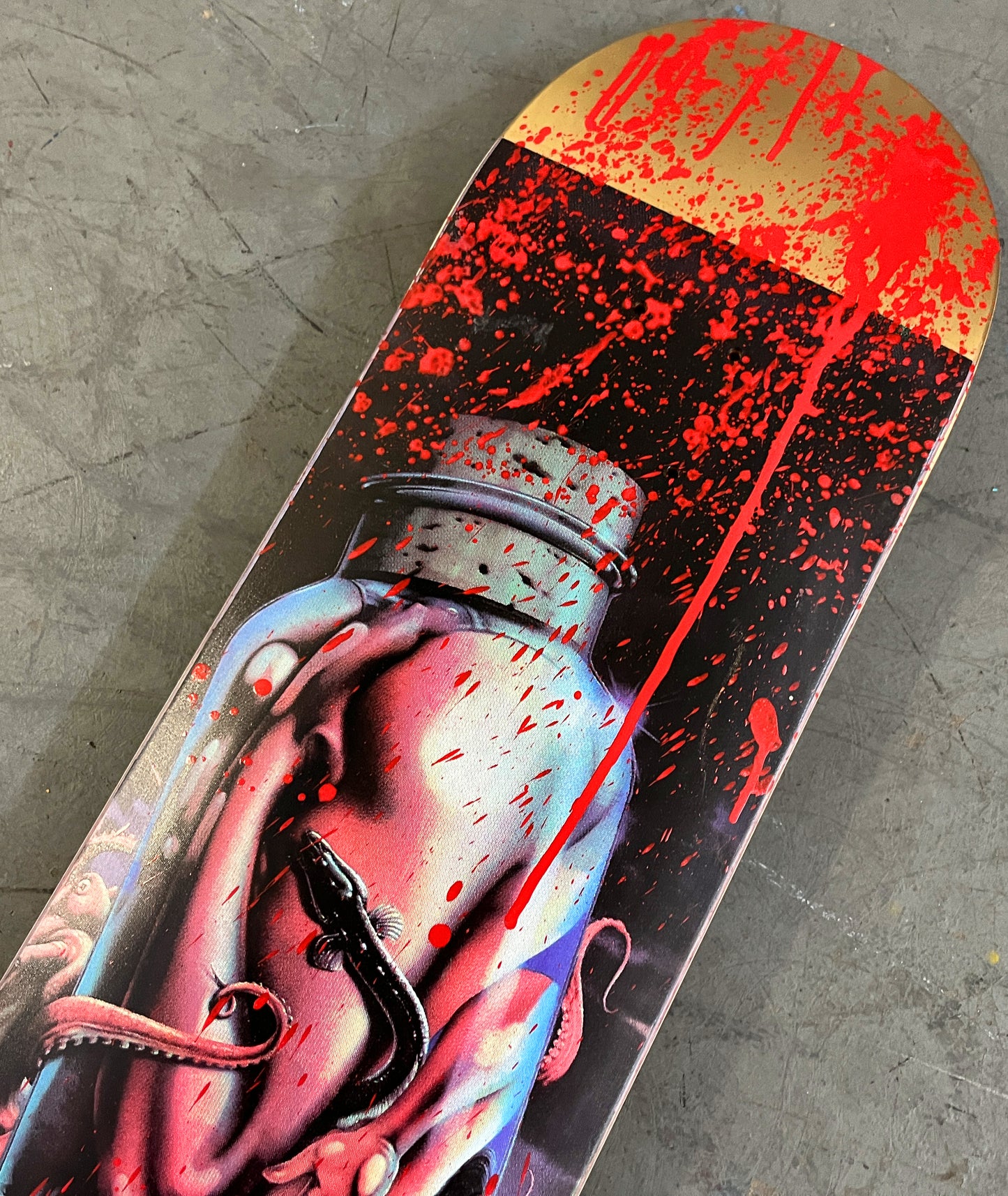 hell in a bottle METALLIC GOLD BLOOD EDITION #2 MIXED PROCESS 8.5 X 32.25 1 OF 1 SIGNED