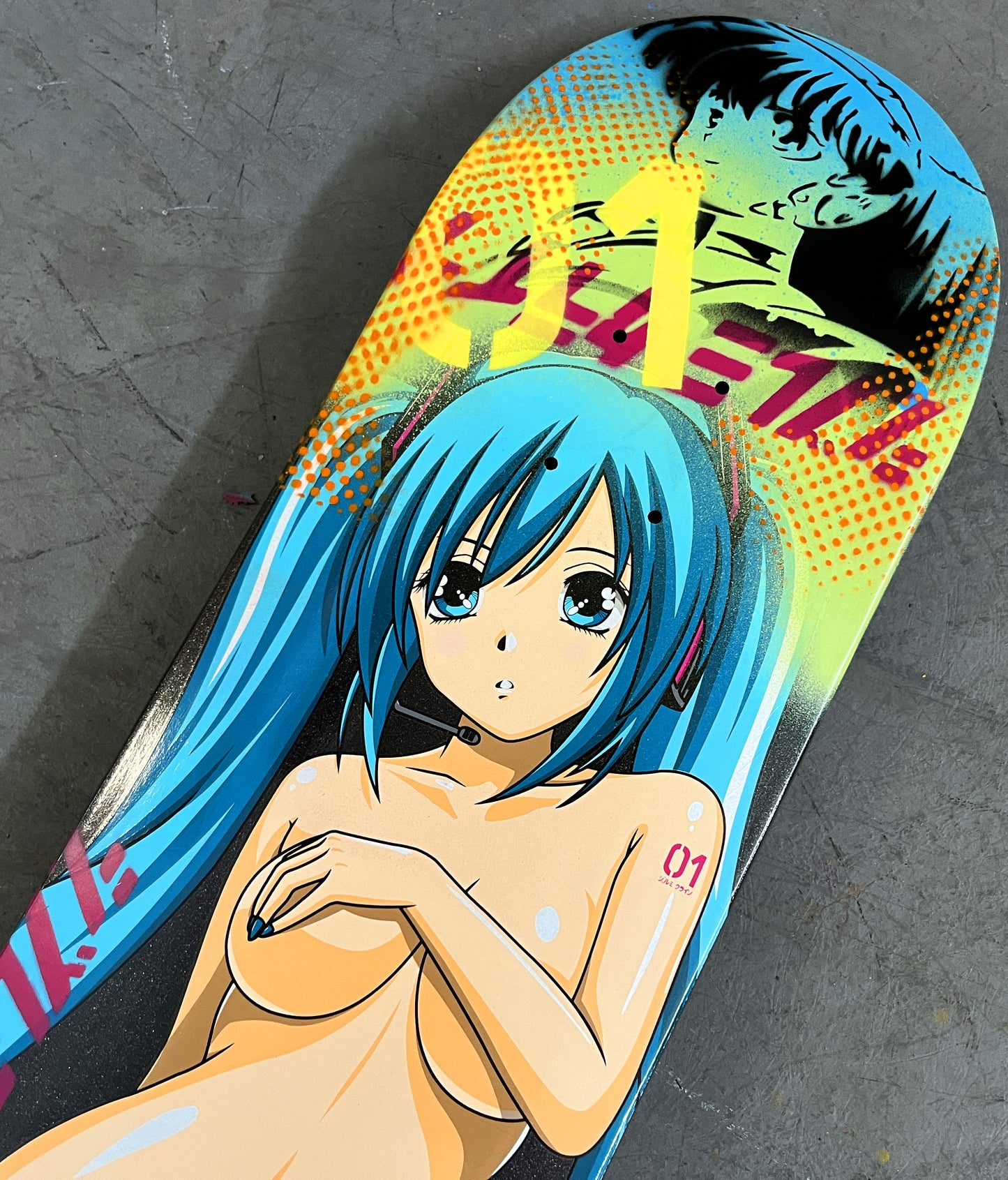 hatsune 8.25 X 32.25 YELLOW/BLUE/BLACK MIXED PROCESS SIGNED 1 of 1