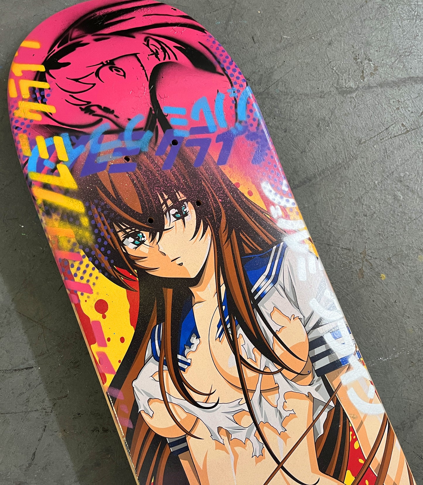 battle school girl 8.0 X 31.75 PINK/PURPLE MIXED PROCESS SIGNED 1 of 1