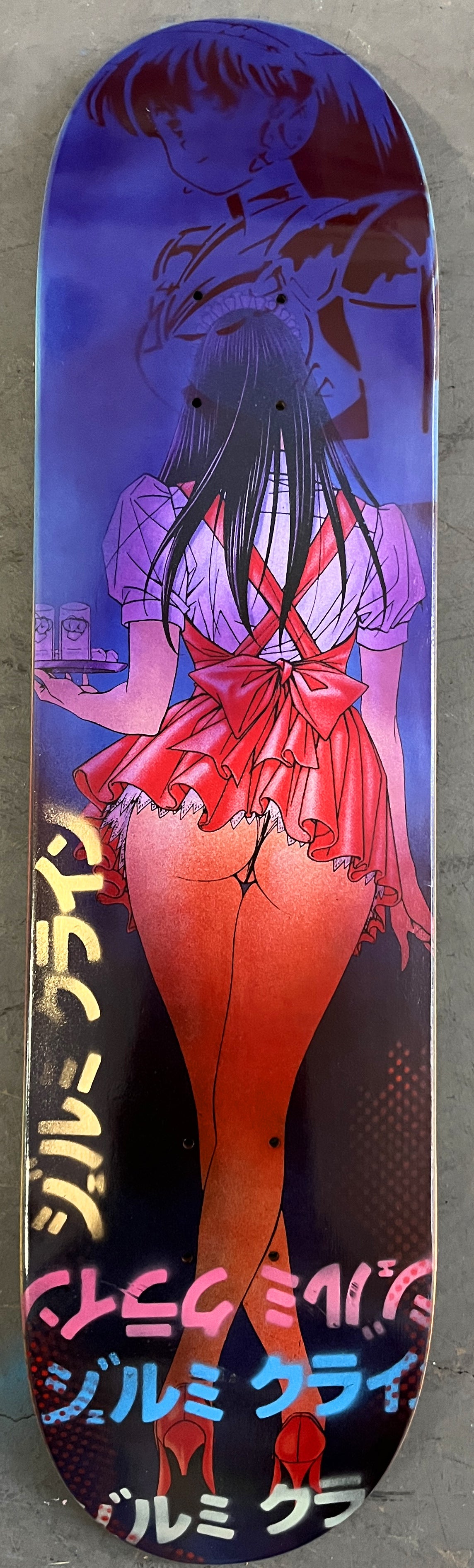 waitress in trouble 8.0 X 31.75 ANODIZED BLUE/RED MIXED PROCESS SIGNED 1 of 1