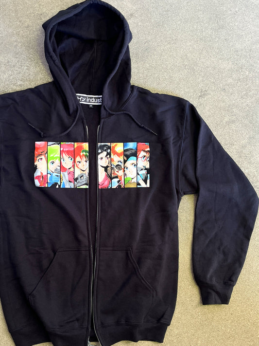 bubblegum zipper hood sweatshirt - BLACK