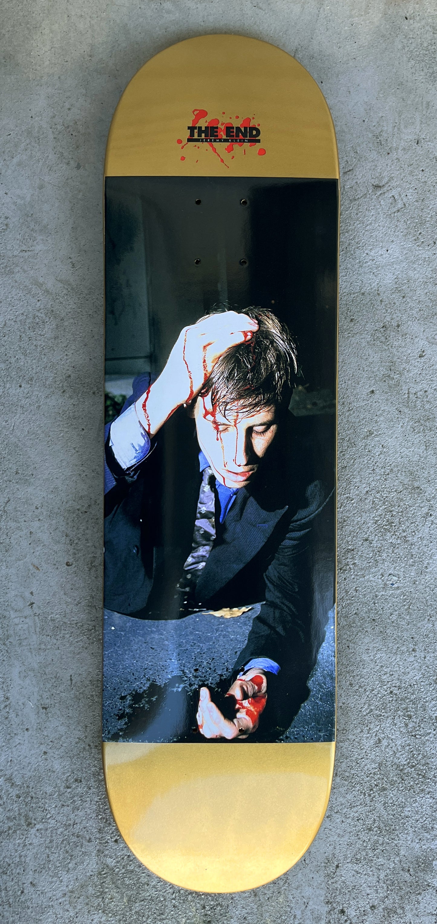 SIGNED jk the end 8.5 X 32.25 METALLIC GOLD w/ "blood" vile collectable