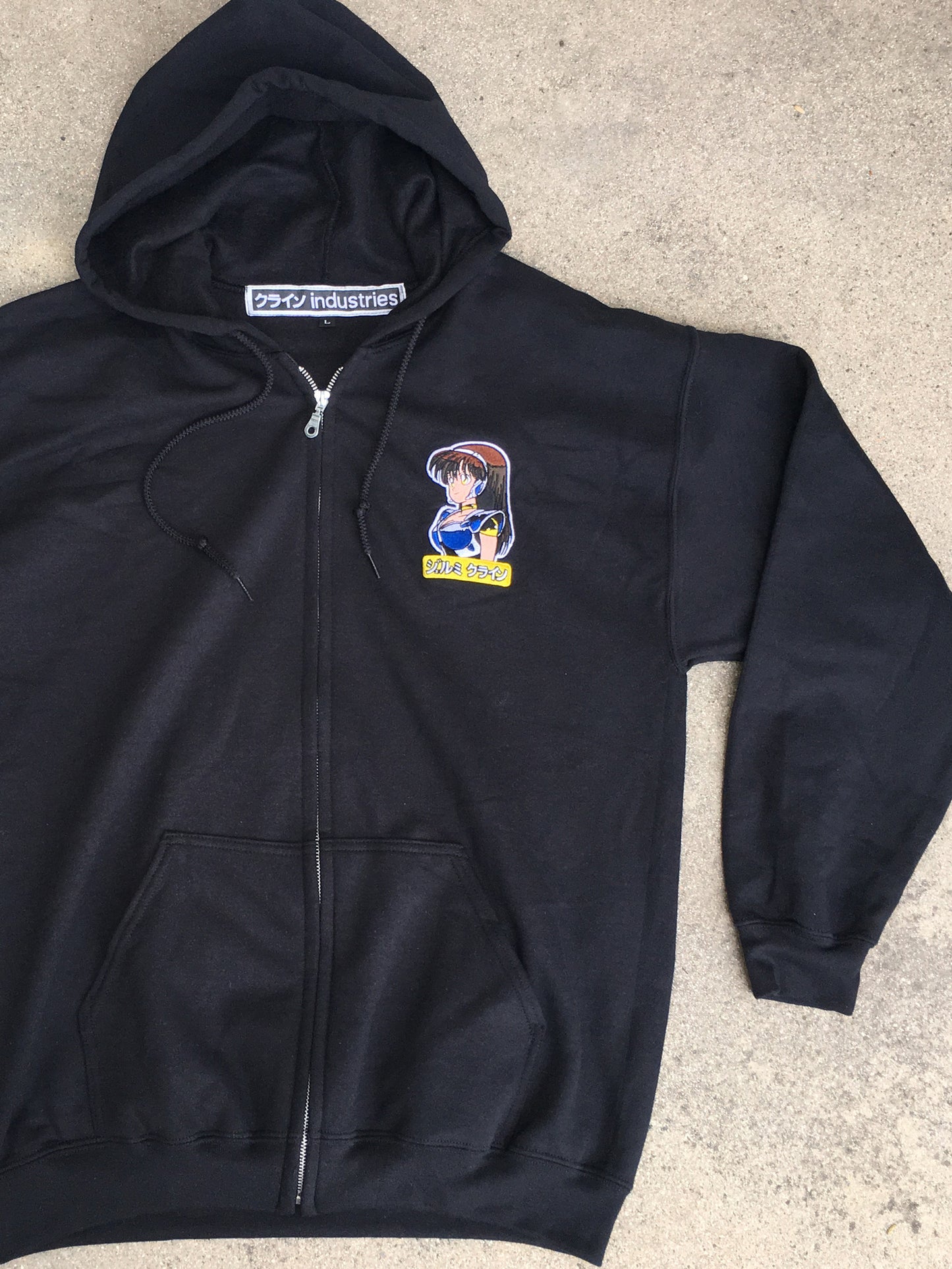 dream girl embroidered zipper hood - BLACK