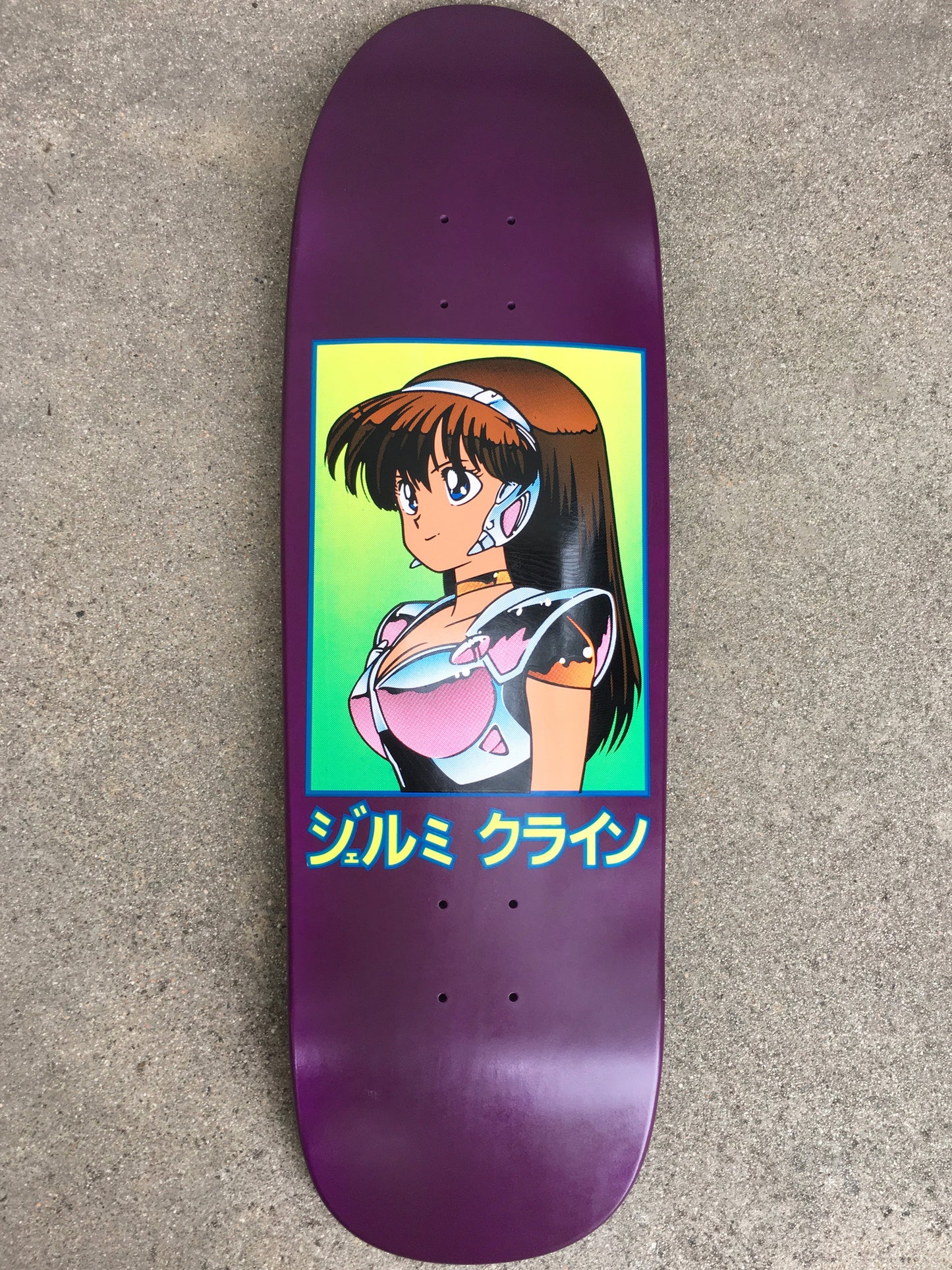 SIGNED dream girl board, hand screened DIPPED PURPLE original size 9.5 X 31.75 wheelbase 14.25
