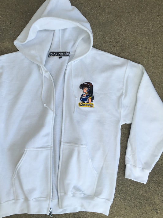 dream girl embroidered zipper hood - WHITE