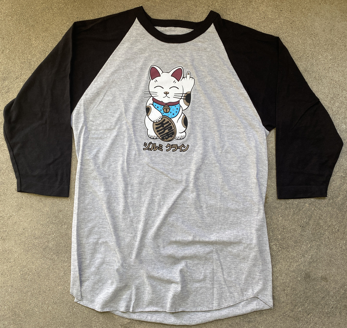 kawaii unlucky cat raglan t-shirt heather grey/black