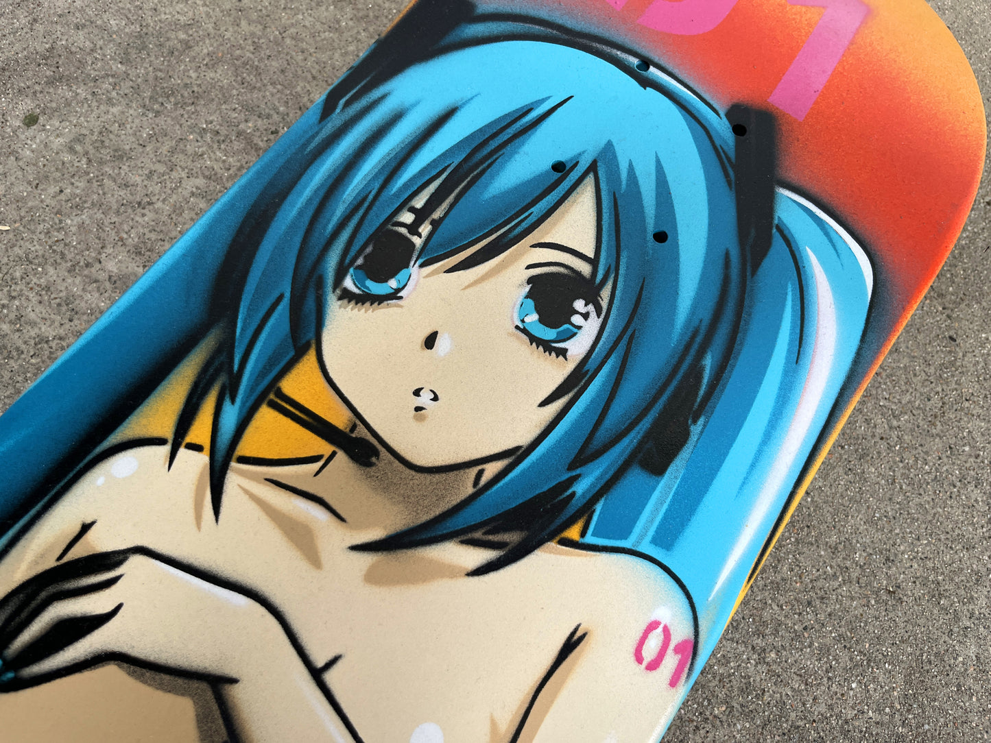 SIGNED HAND PAINTED hatsune board ORANGE/YELLOW FADE
